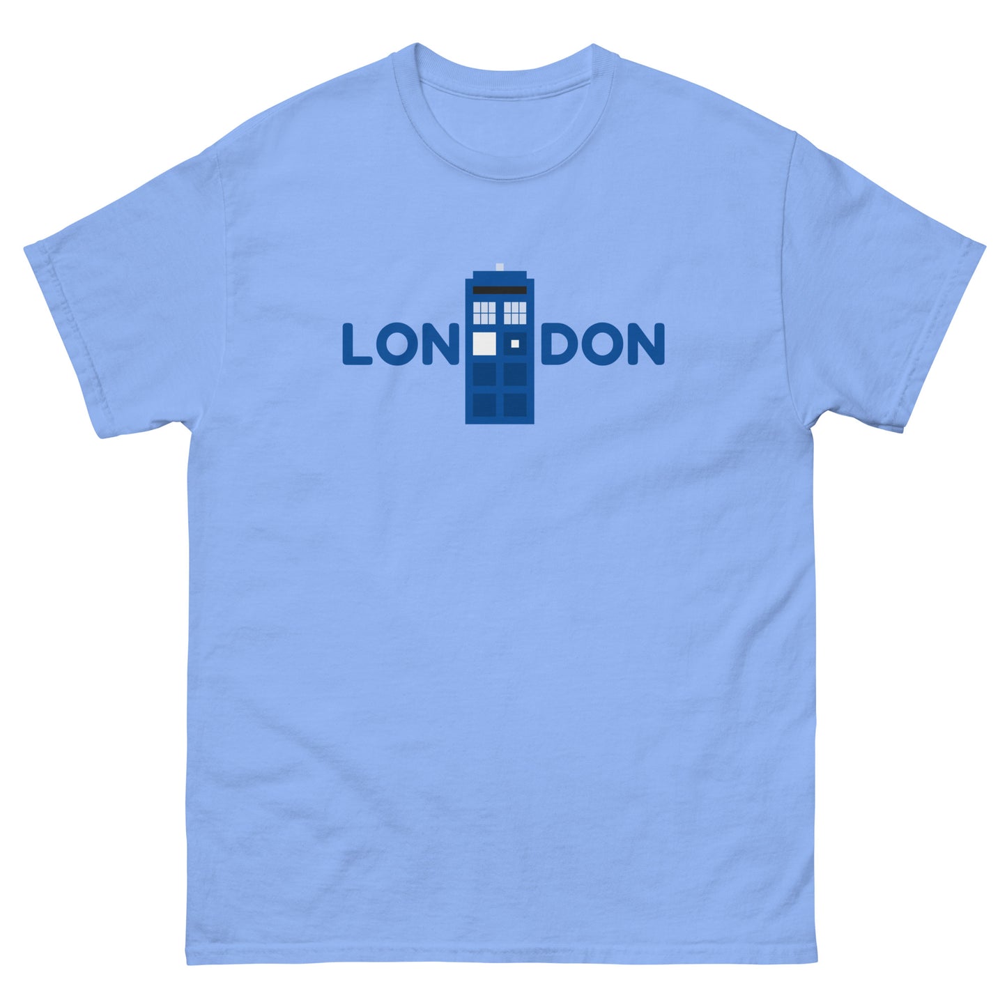 Retro London Blue Police Box T-Shirt – Vintage British Icon Tee for Sci-Fi Fans Carolina Blue t-shirt