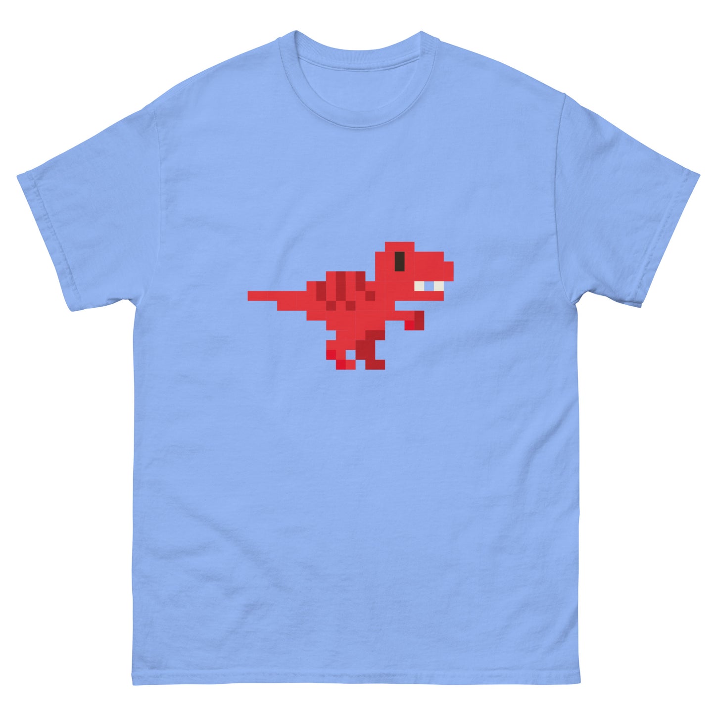 Red Pixel Dinosaur T-Shirt – Retro 8-Bit Prehistoric Gaming Graphic Tee Carolina Blue t-shirt