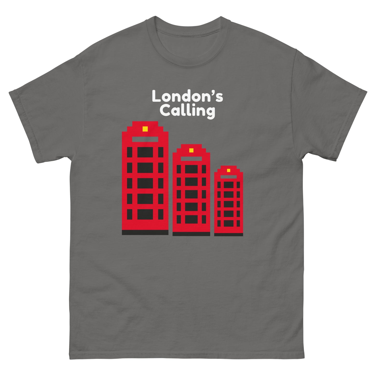 London’s Calling T-Shirt – Pixel Art Red Telephone Box Graphic Tee for UK Fans