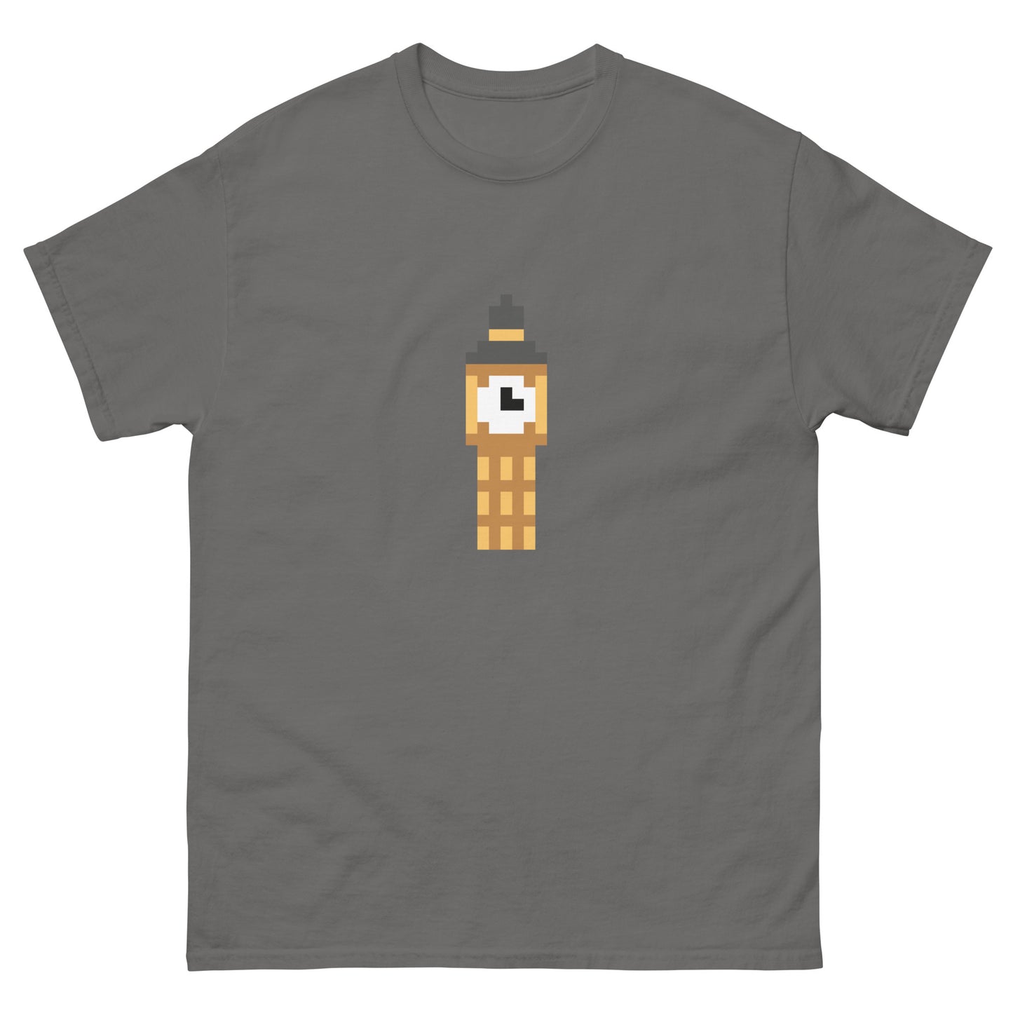 Big Ben Pixel Art T-Shirt – London Elizabeth Tower Graphic Tee for UK Fans & Tourists Charcoal t-shirt