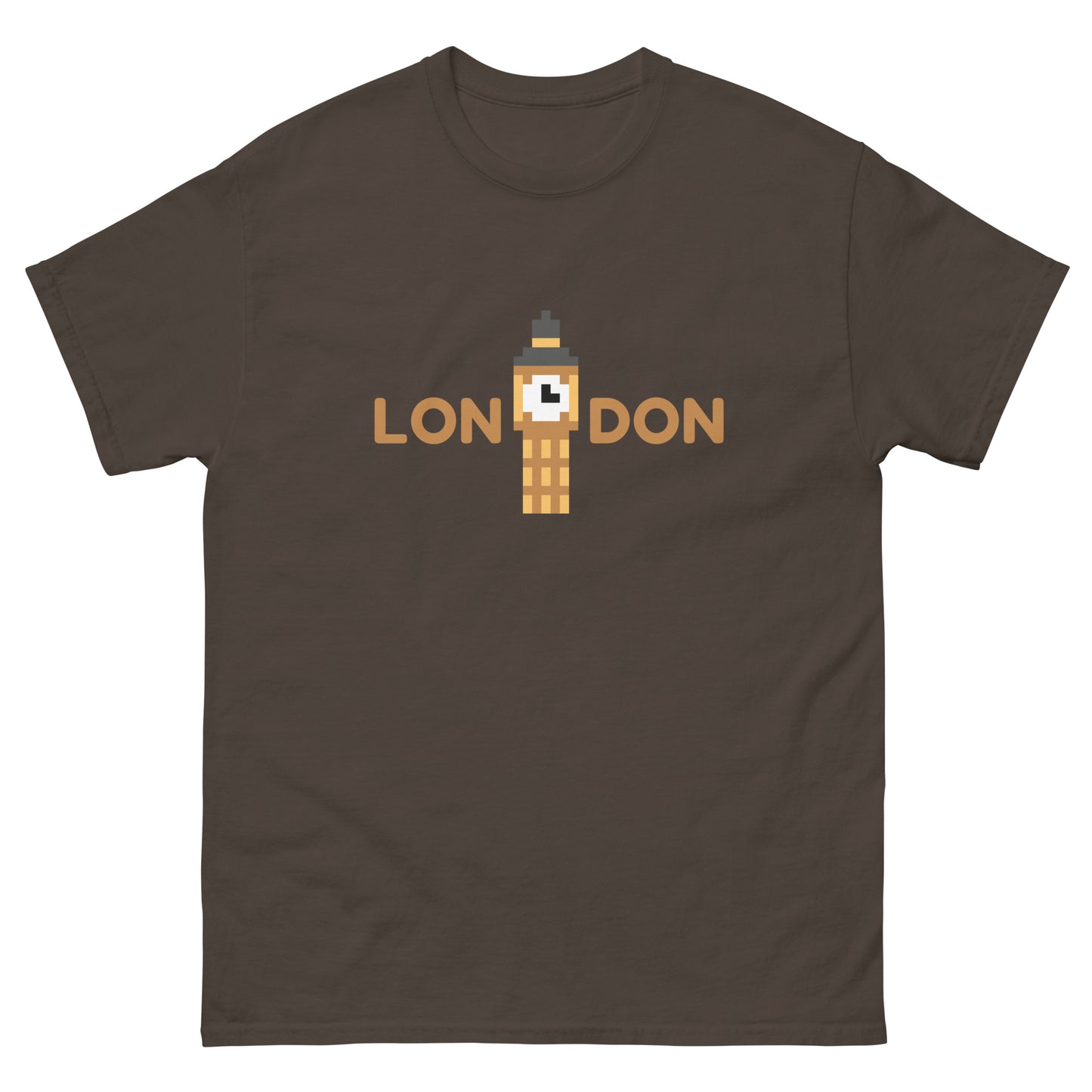 Pixelated Big Ben Inside The Word London - t-shirt Dark Chocolate t-shirt