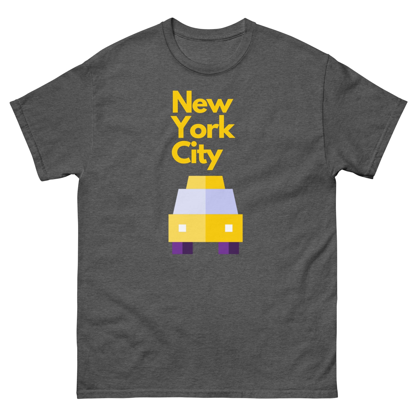 New York City Pixel Art T-Shirt – Yellow Taxi NYC Skyline Graphic Tee Dark Heather Sweatshirt
