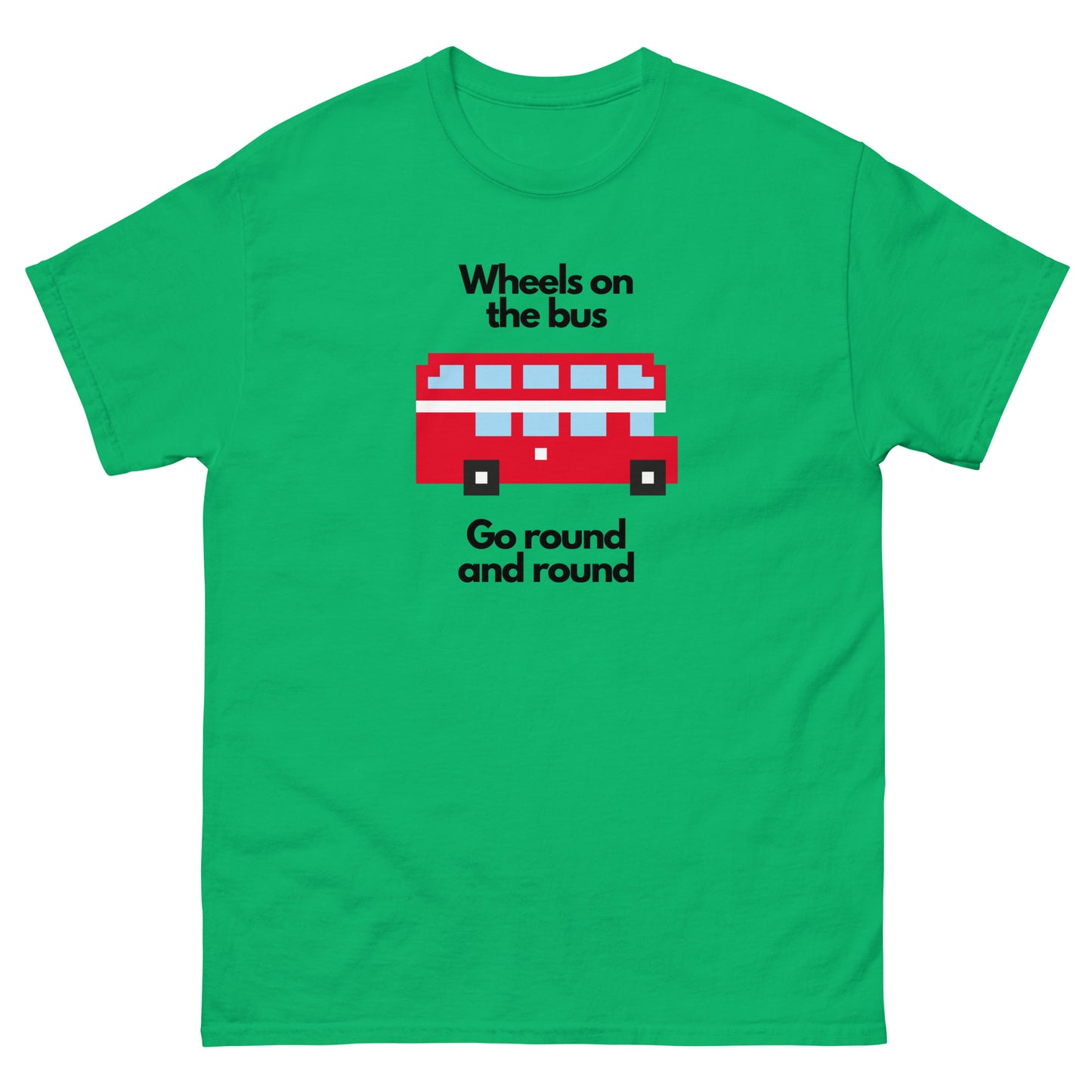 A fun pixelated design t-shirt featuring a classic yellow school bus inspired by the popular children’s song “The Wheels on the Bus.” Perfect for teachers, parents, kids, and nostalgia lovers. A great gift for school bus drivers and fans of retro pixel art.