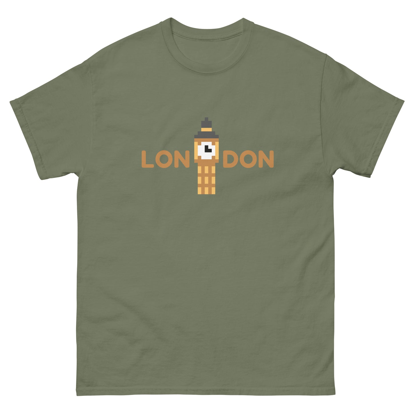 Pixelated Big Ben Inside The Word London - t-shirt Military Green t-shirt