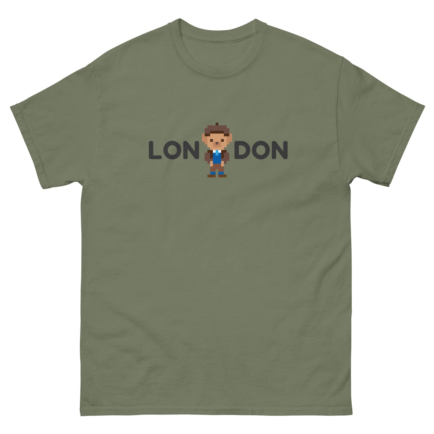 A stylish classic t-shirt featuring a smart teddy bear integrated within the word “London.” Perfect for UK tourists, London lovers, and British culture fans. A great souvenir or gift for travelers, teddy bear collectors, and city explorers.