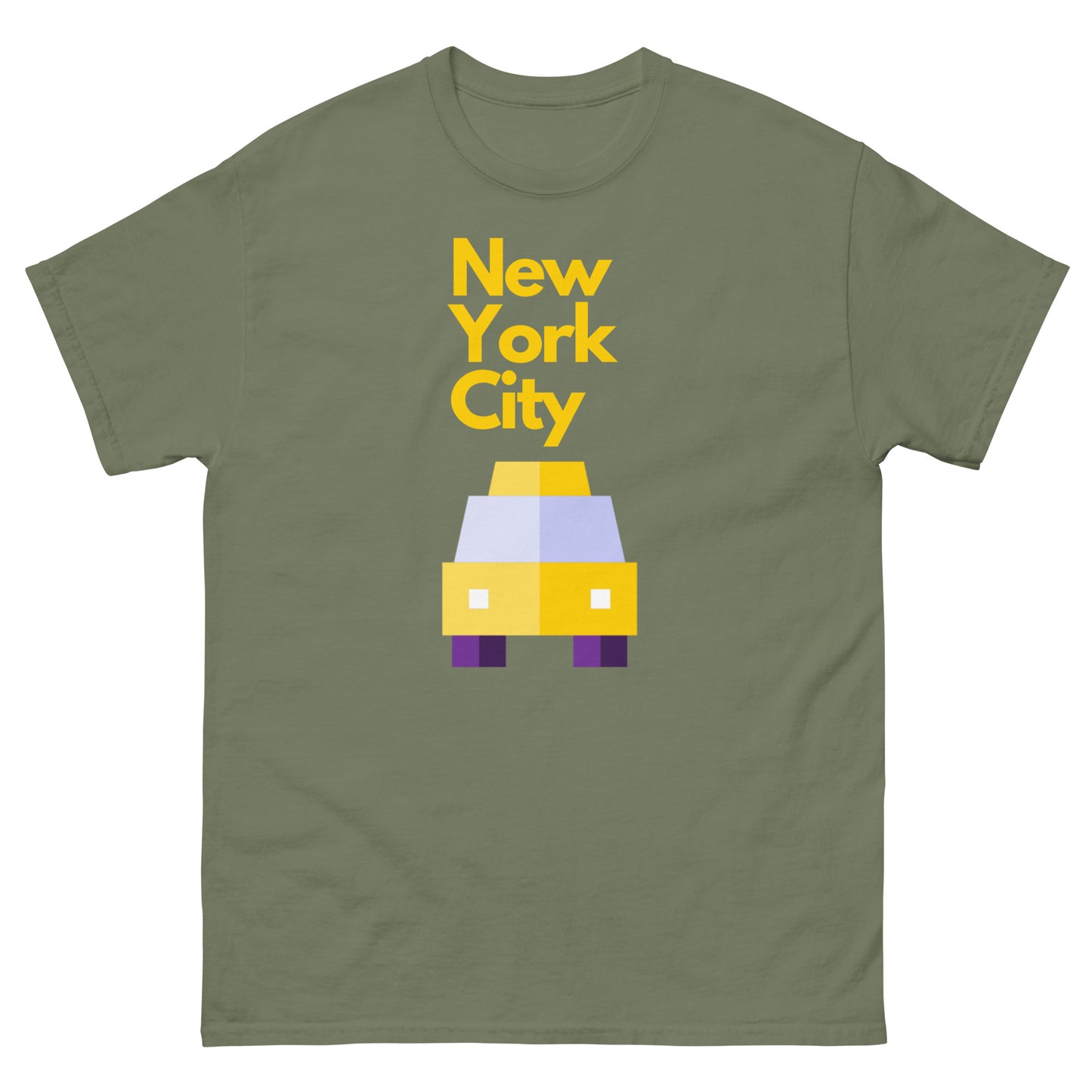 New York City Pixel Art T-Shirt – Yellow Taxi NYC Skyline Graphic Tee Military Green Sweatshirt