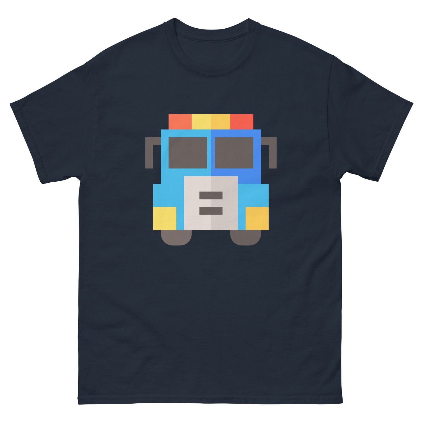 American Fire Truck Pixel Art T-Shirt - USA Firefighter Classic Tee for Fire Rescue Fans Navy t-shirt