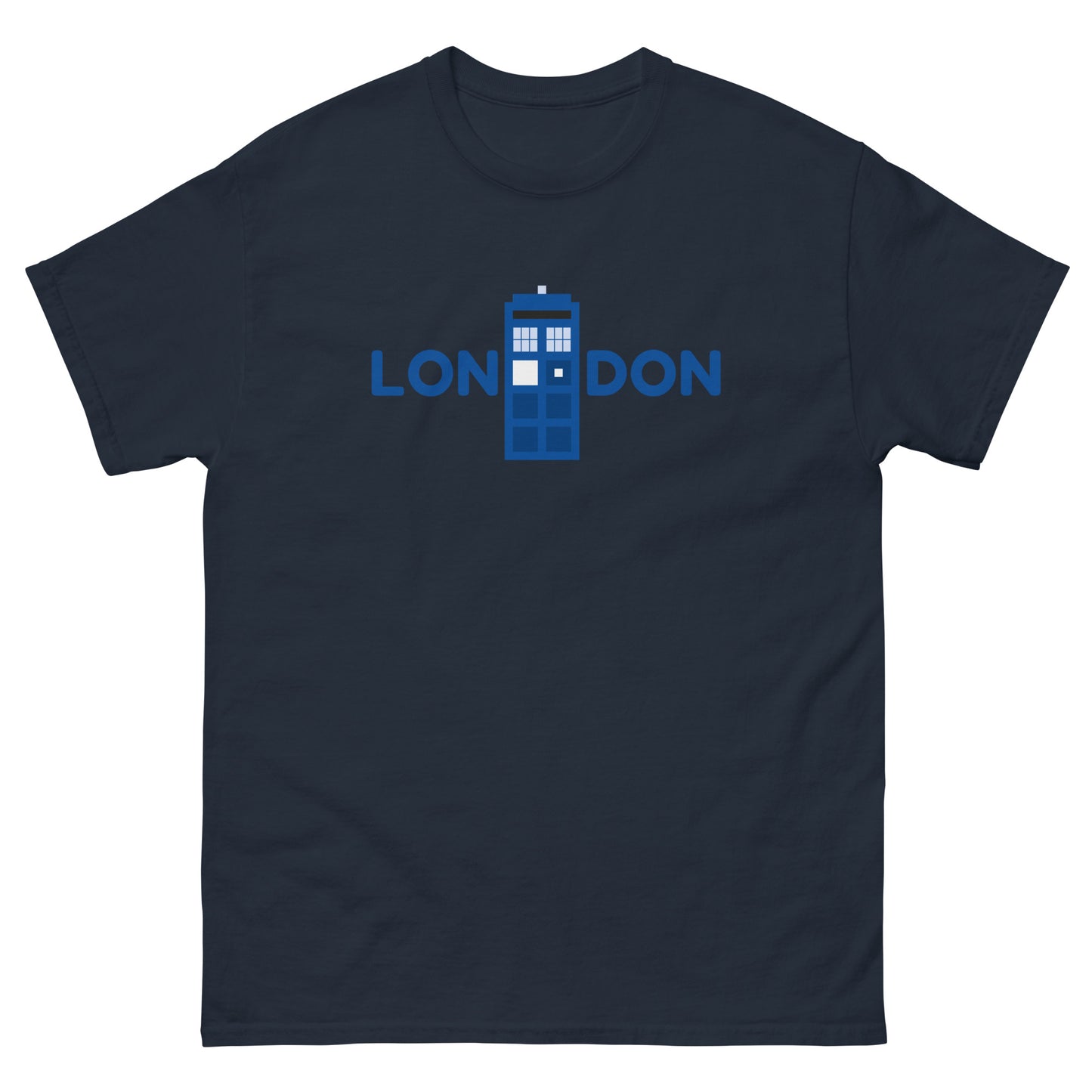 Retro London Blue Police Box T-Shirt – Vintage British Icon Tee for Sci-Fi Fans Navy t-shirt