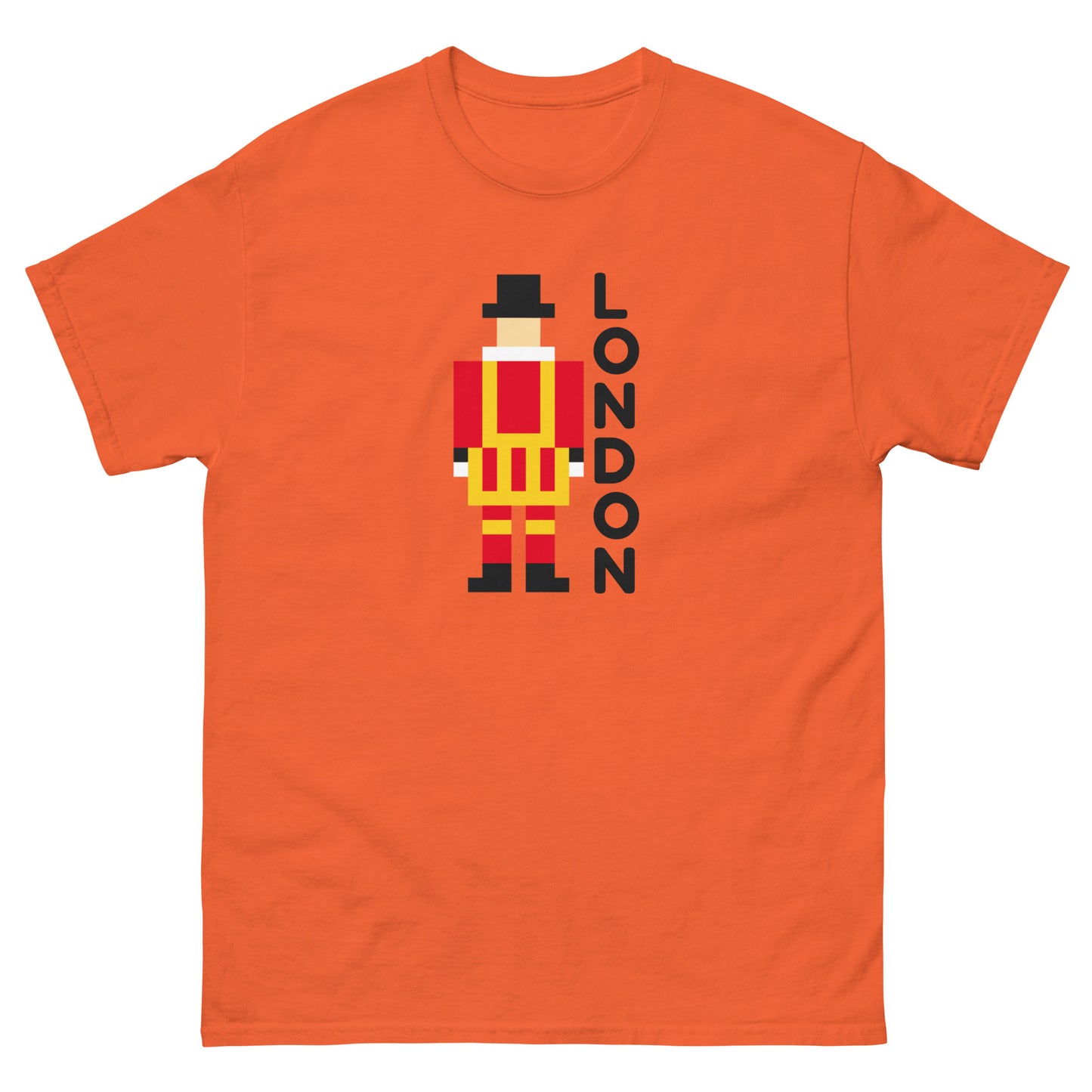A unique pixel art t-shirt featuring the iconic London Beefeater, a symbol of the Tower of London’s Royal Guard. Perfect for UK tourists, British history enthusiasts, and London souvenir collectors. A great travel gift for fans of British heritage.