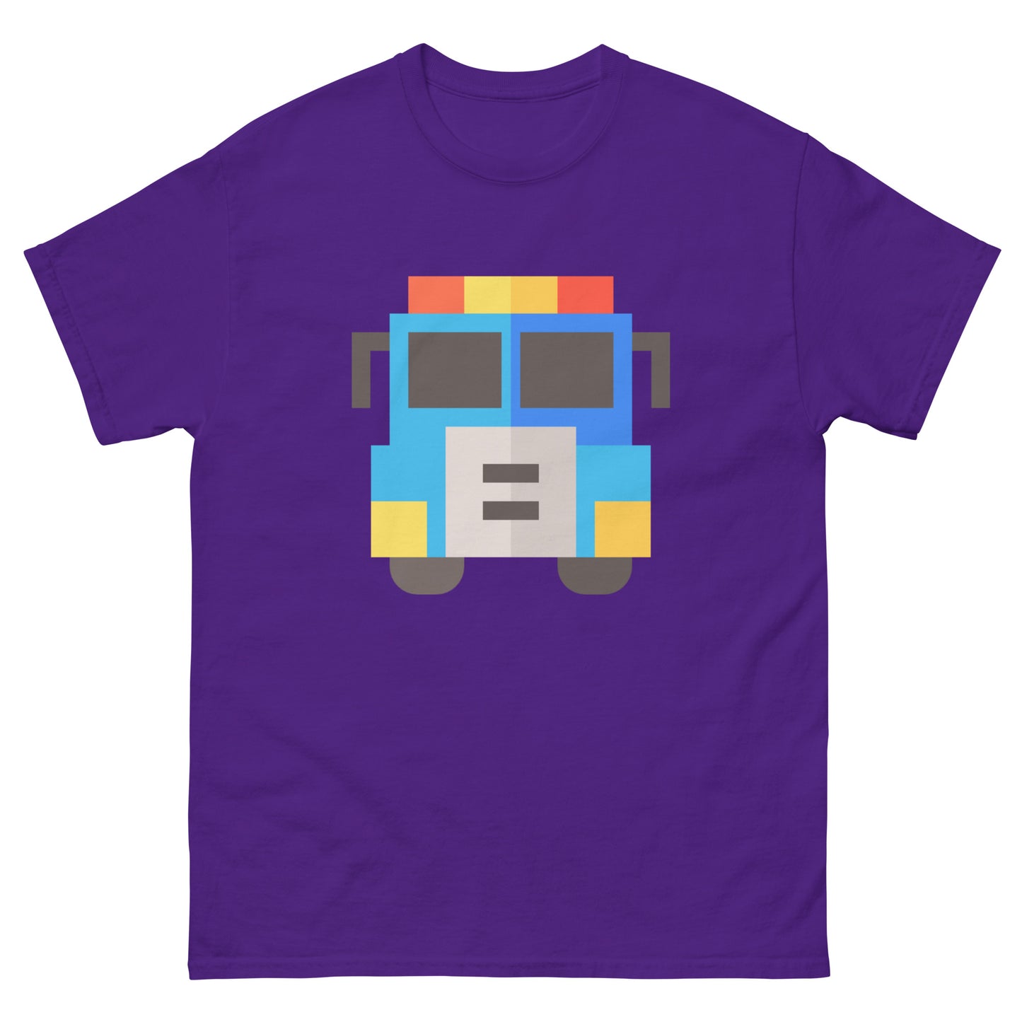 American Fire Truck Pixel Art T-Shirt - USA Firefighter Classic Tee for Fire Rescue Fans Purple t-shirt