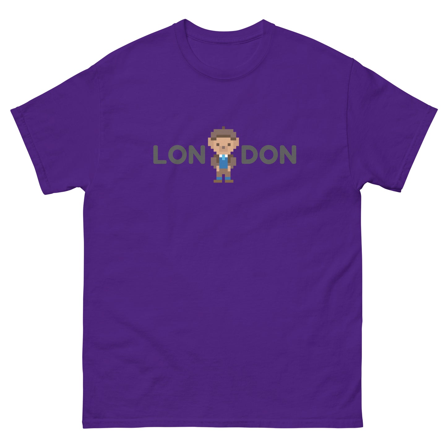 A stylish classic t-shirt featuring a smart teddy bear integrated within the word “London.” Perfect for UK tourists, London lovers, and British culture fans. A great souvenir or gift for travelers, teddy bear collectors, and city explorers.