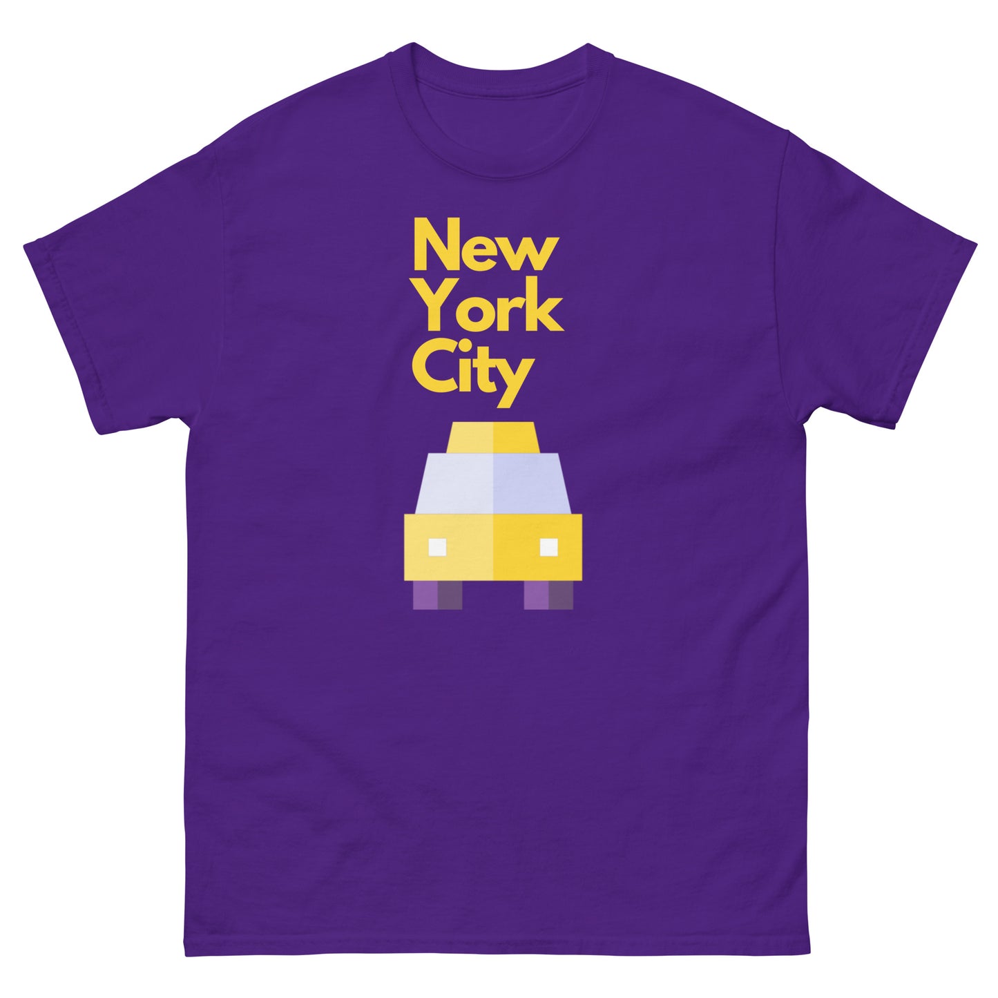 New York City Pixel Art T-Shirt – Yellow Taxi NYC Skyline Graphic Tee Purple Sweatshirt