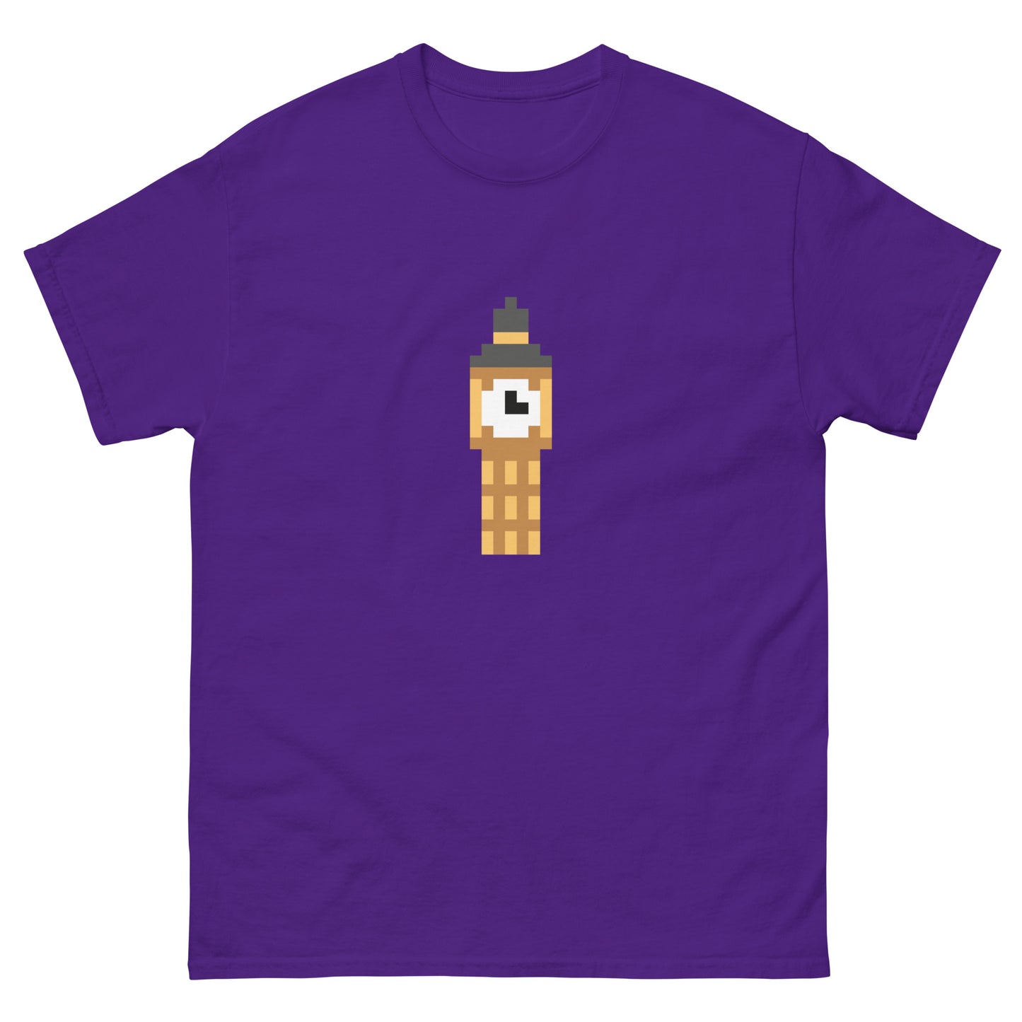Big Ben Pixel Art T-Shirt – London Elizabeth Tower Graphic Tee for UK Fans & Tourists Purple t-shirt