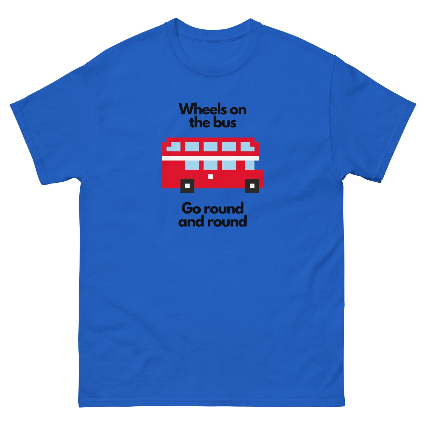 A fun pixelated design t-shirt featuring a classic yellow school bus inspired by the popular children’s song “The Wheels on the Bus.” Perfect for teachers, parents, kids, and nostalgia lovers. A great gift for school bus drivers and fans of retro pixel art.
