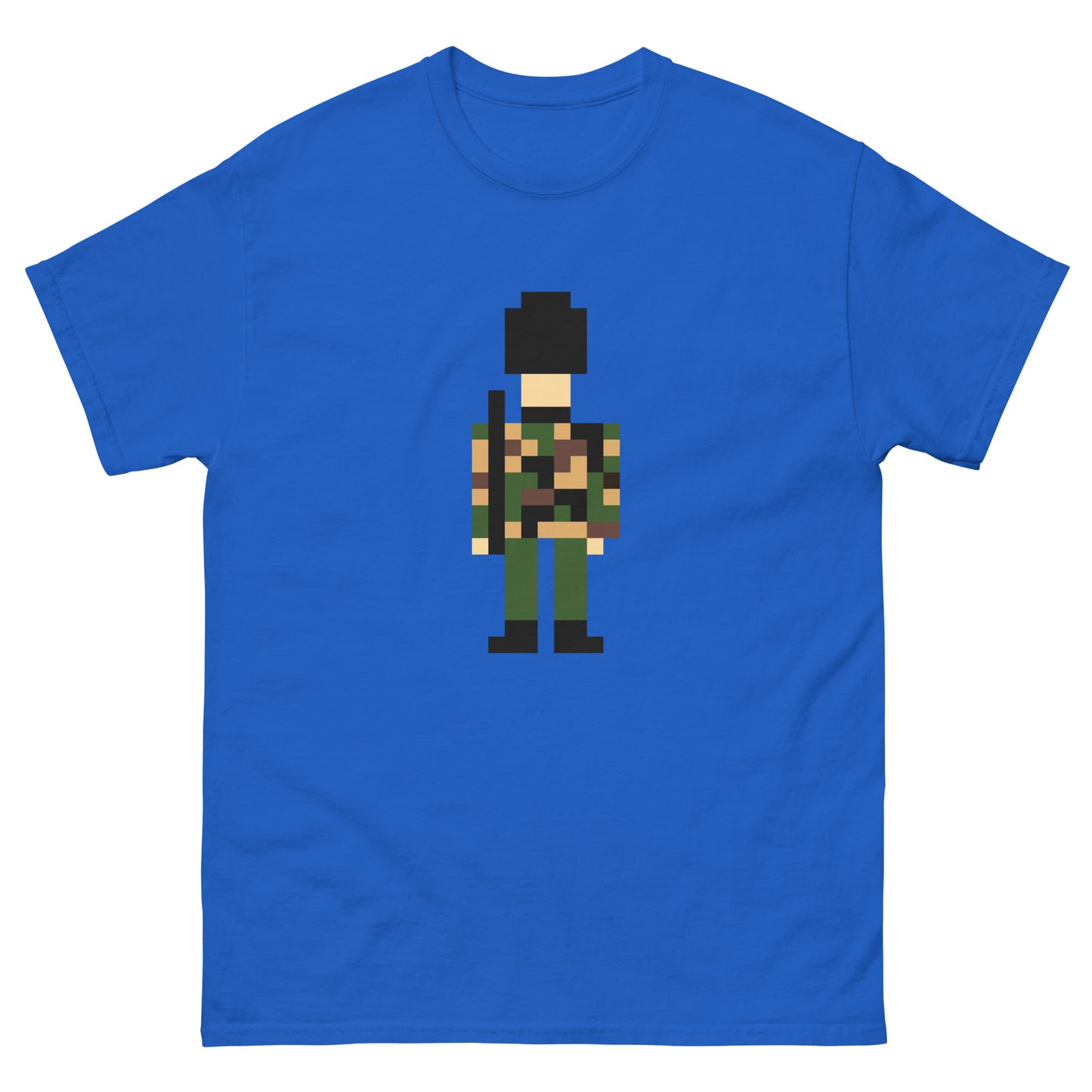Pixel Art Military Soldier T-Shirt – Retro Camouflage Army Graphic Tee Royal t-shirt