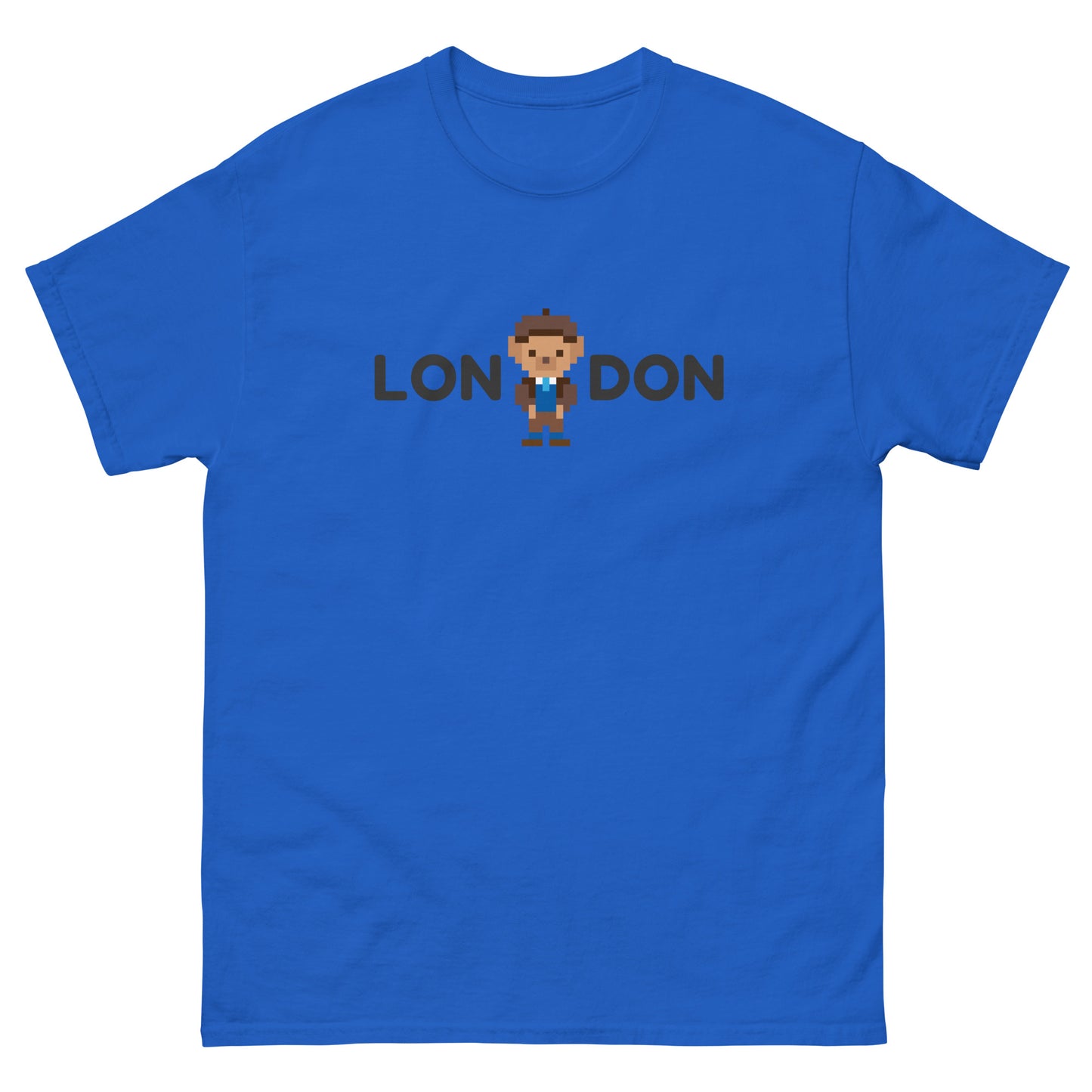 A stylish classic t-shirt featuring a smart teddy bear integrated within the word “London.” Perfect for UK tourists, London lovers, and British culture fans. A great souvenir or gift for travelers, teddy bear collectors, and city explorers.