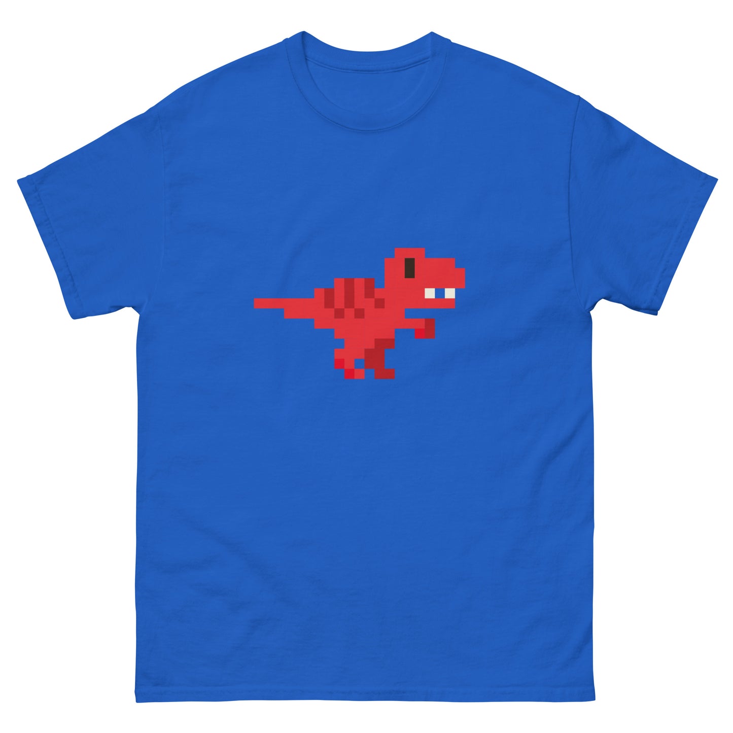 Red Pixel Dinosaur T-Shirt – Retro 8-Bit Prehistoric Gaming Graphic Tee Royal t-shirt