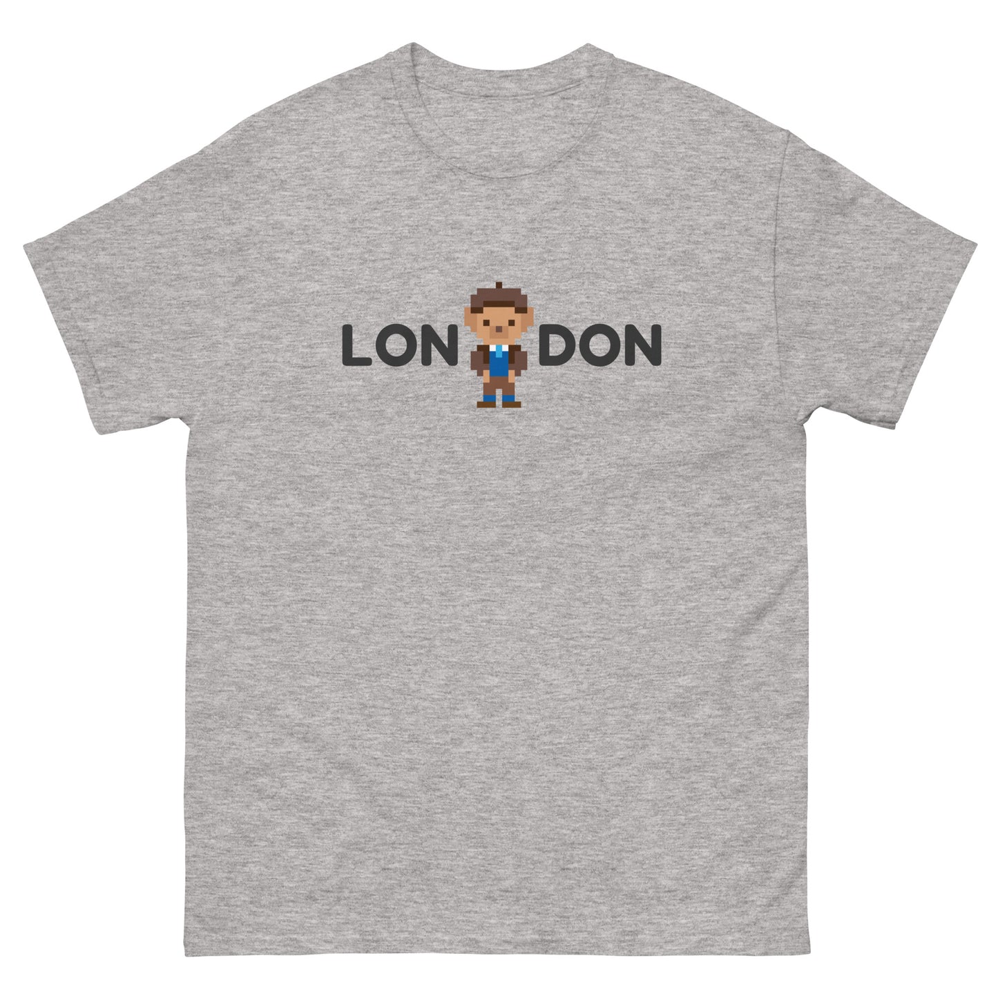 A stylish classic t-shirt featuring a smart teddy bear integrated within the word “London.” Perfect for UK tourists, London lovers, and British culture fans. A great souvenir or gift for travelers, teddy bear collectors, and city explorers.