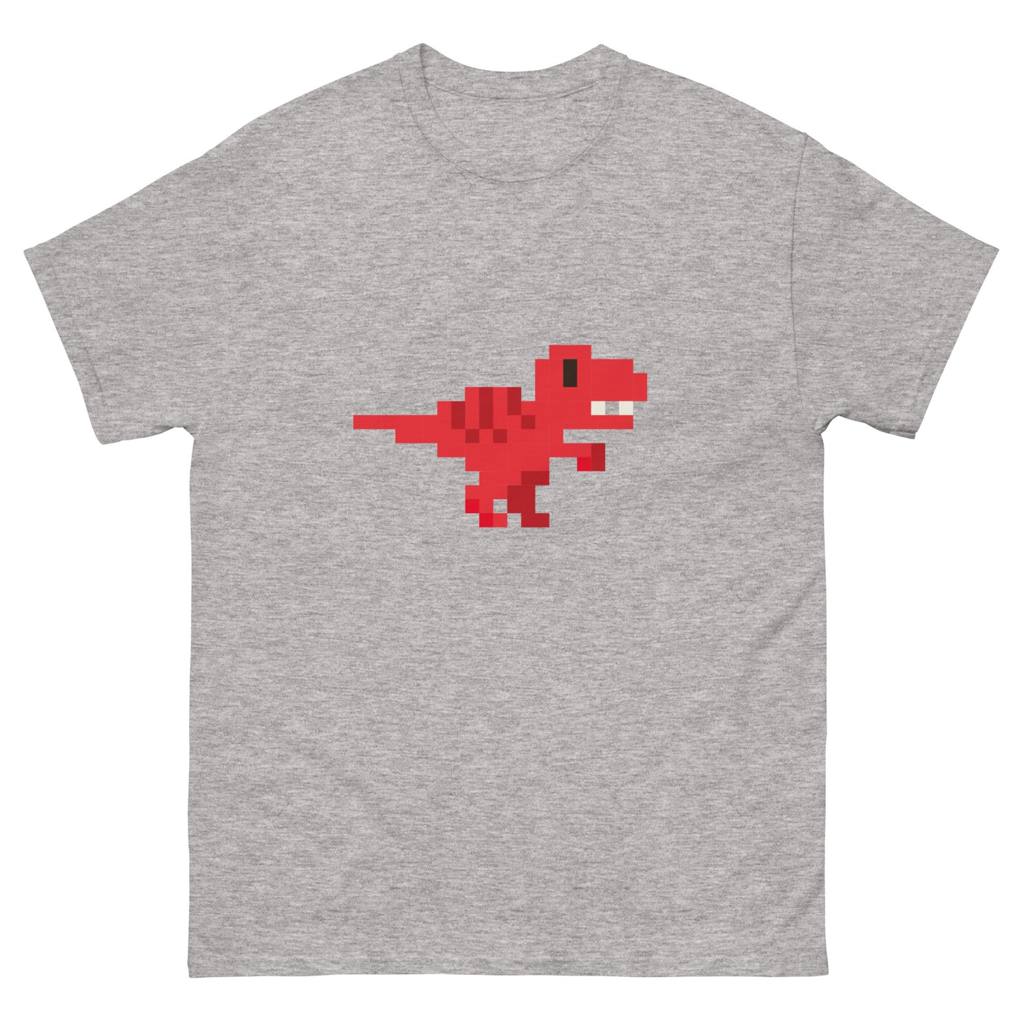 Red Pixel Dinosaur T-Shirt – Retro 8-Bit Prehistoric Gaming Graphic Tee Sport Grey t-shirt
