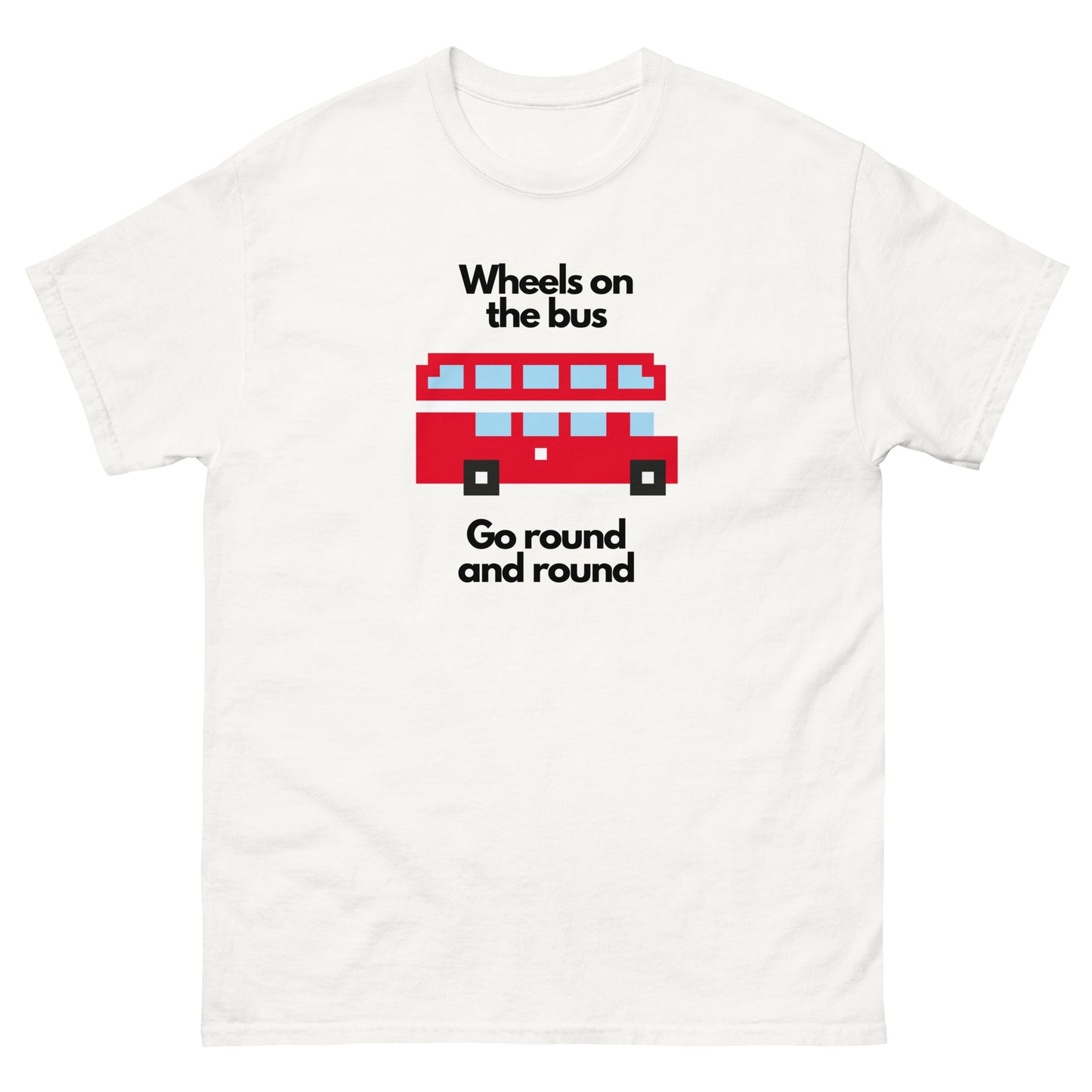 A fun pixelated design t-shirt featuring a classic yellow school bus inspired by the popular children’s song “The Wheels on the Bus.” Perfect for teachers, parents, kids, and nostalgia lovers. A great gift for school bus drivers and fans of retro pixel art.