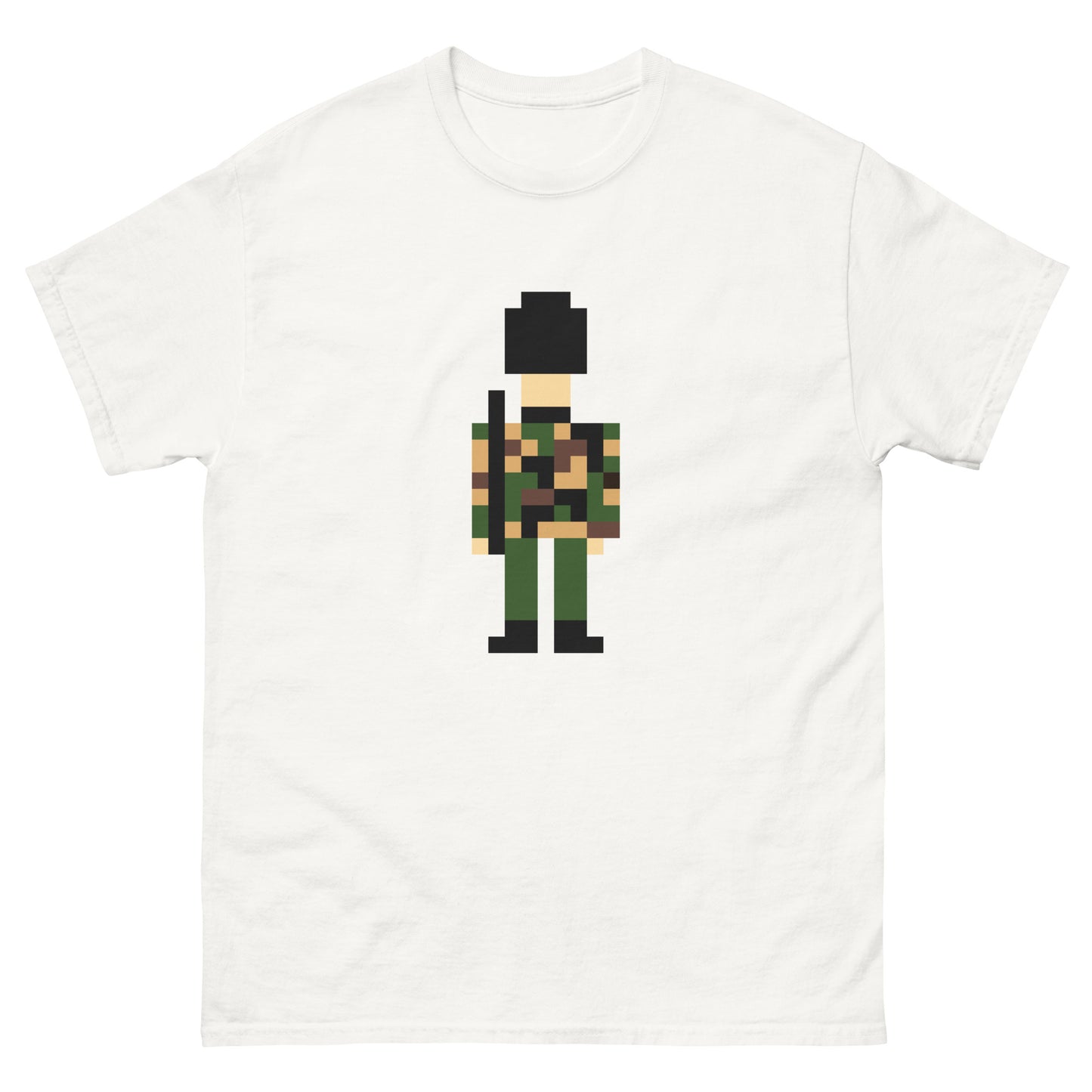 Pixel Art Military Soldier T-Shirt – Retro Camouflage Army Graphic Tee White t-shirt