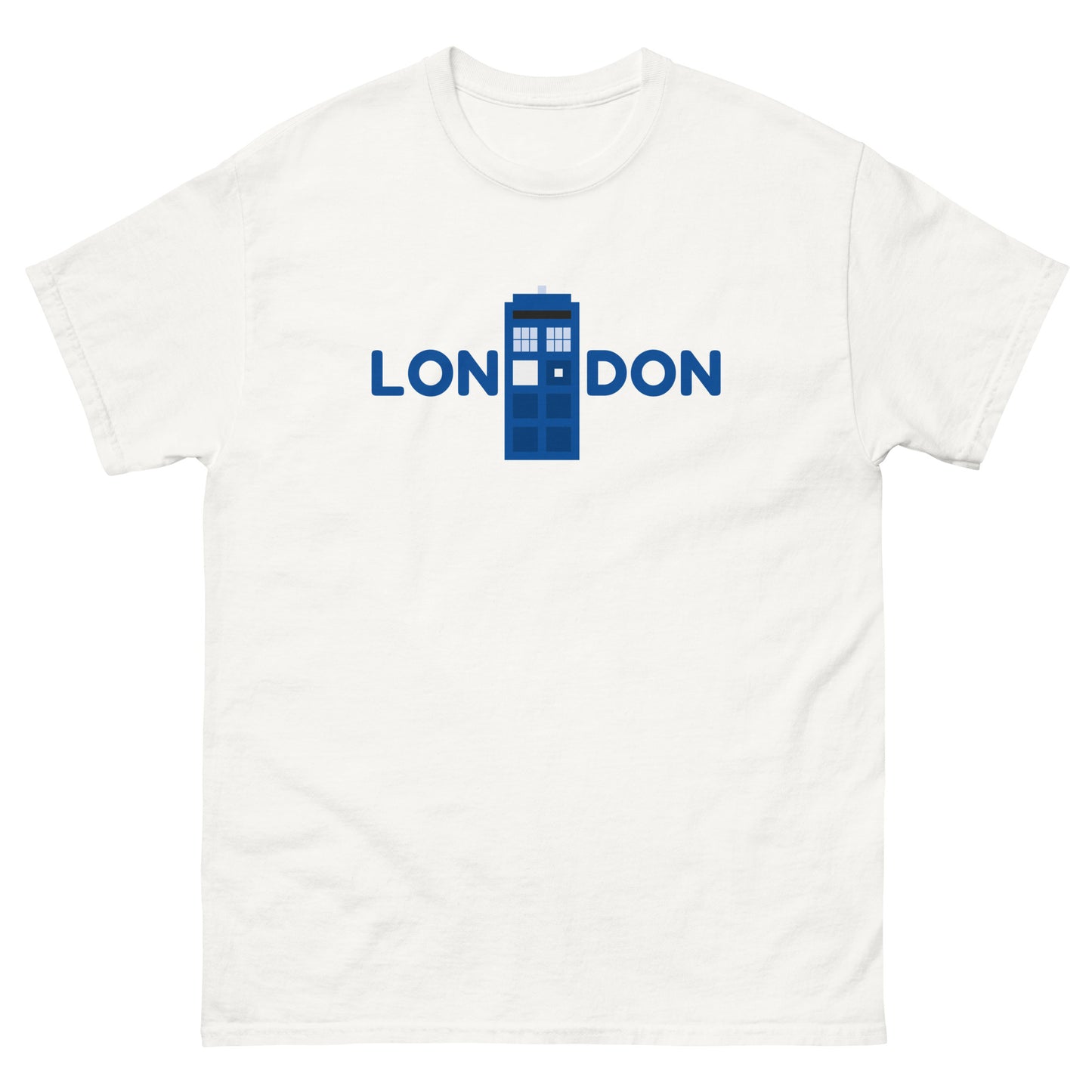 Retro London Blue Police Box T-Shirt – Vintage British Icon Tee for Sci-Fi Fans White t-shirt