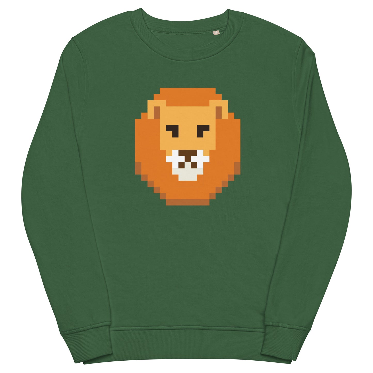 Retro pixel art lion sweatshirt – unisex organic cotton pullover with South African lion head design