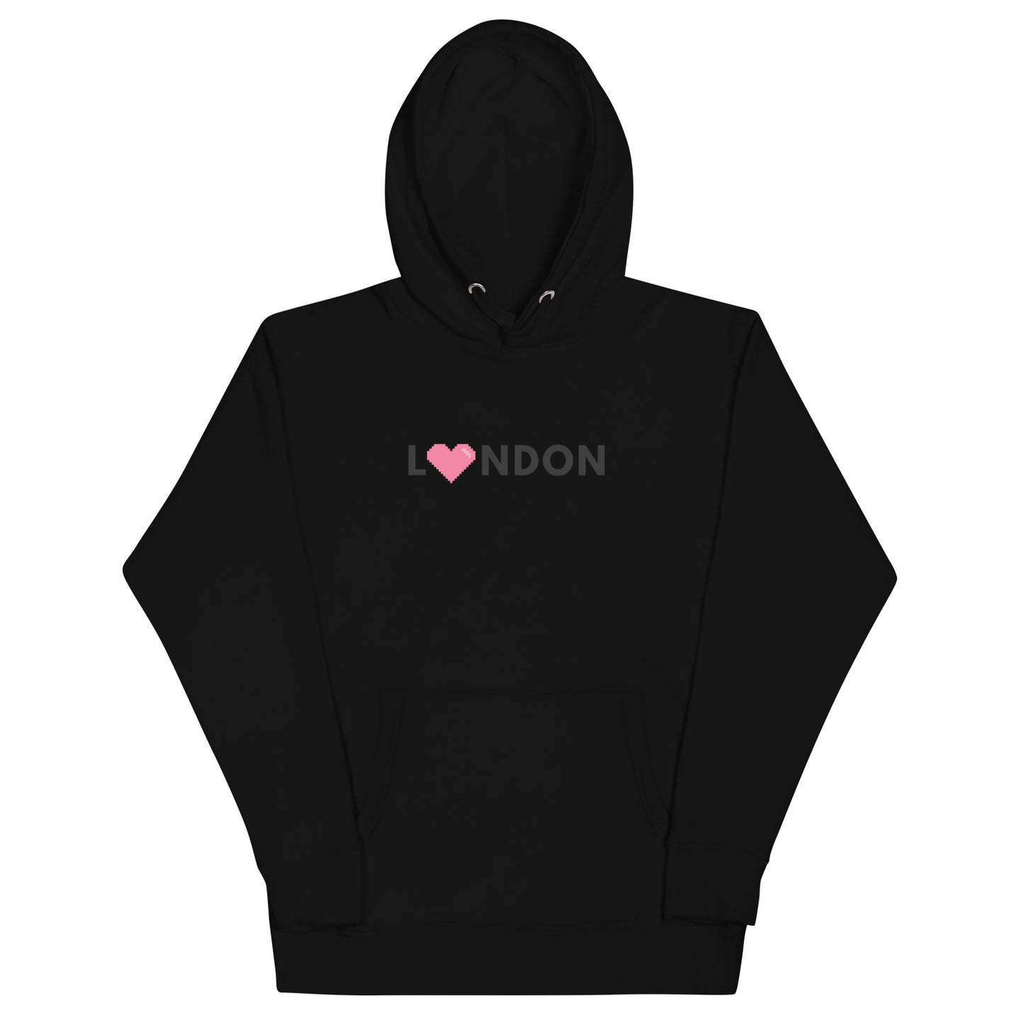 The word London in Black text with a Pink Heart replacing the first O in London. I love London