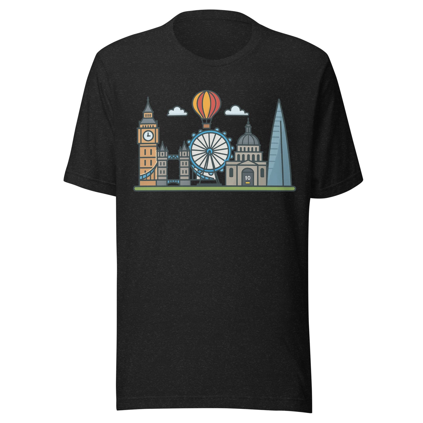 Vibrant London Skyline Cartoon Design – Iconic UK Landmarks Souvenir Unisex t-shirt Black Heather t-shirt