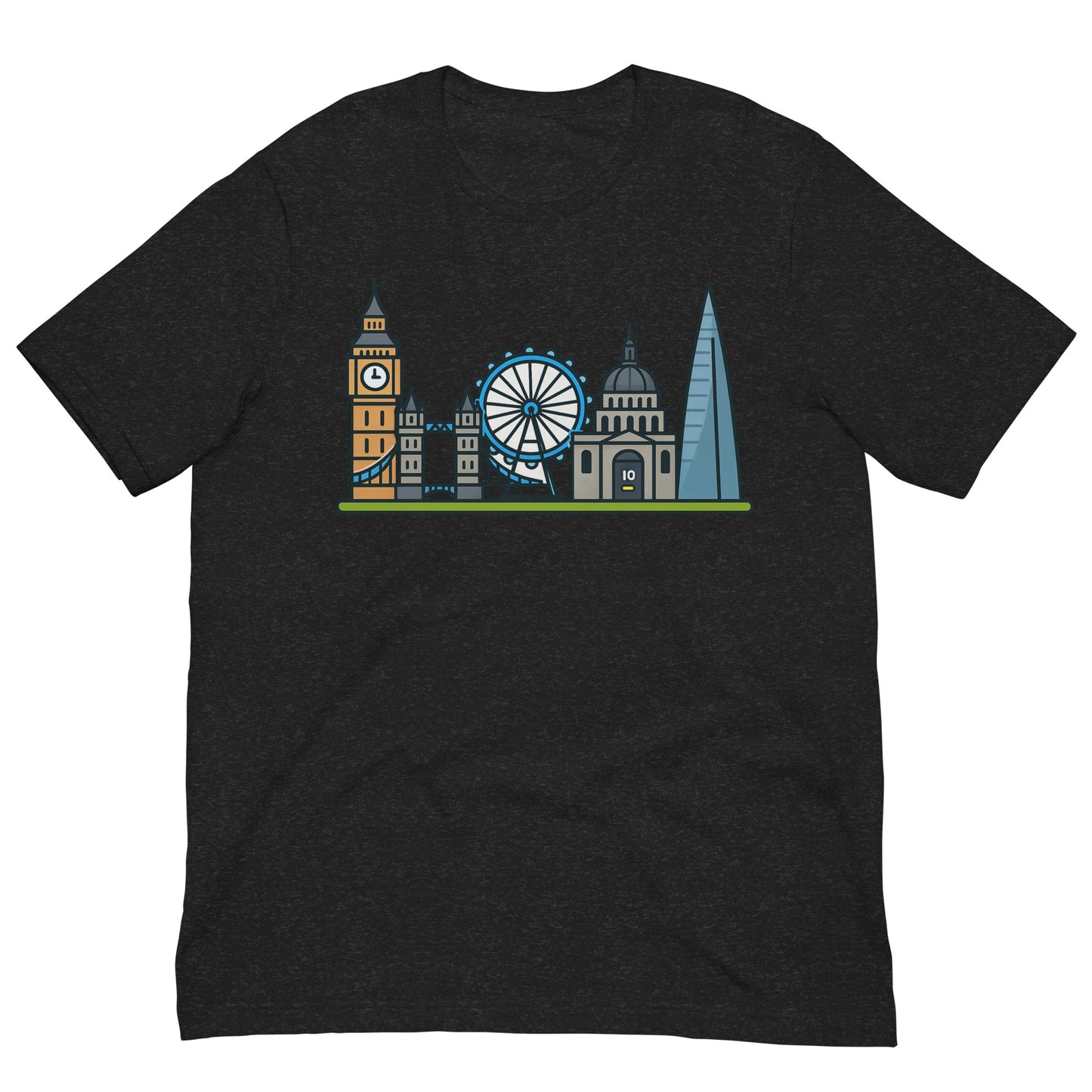 London Skyline Cartoon Colourful Design Unisex t-shirt Black Heather t-shirt