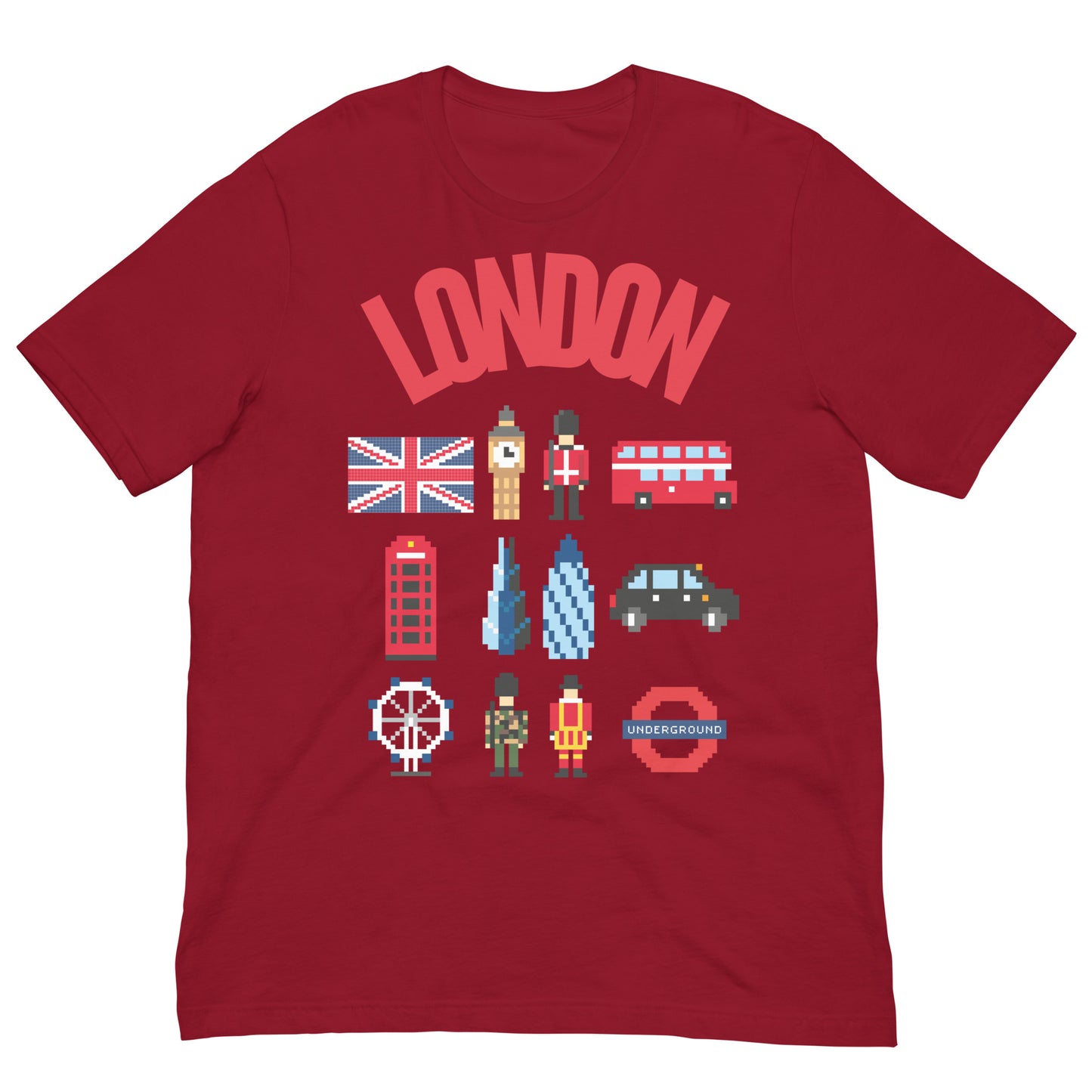 London Landmark Design with British Icons - Retro Pixelated Design T-Shirt Cardinal t-shirt