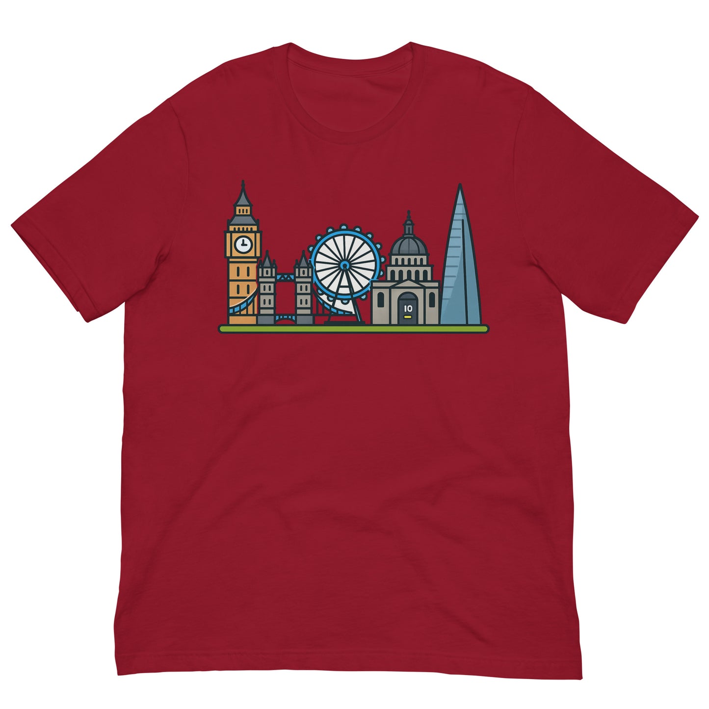London Skyline Cartoon Colourful Design Unisex t-shirt Cardinal t-shirt