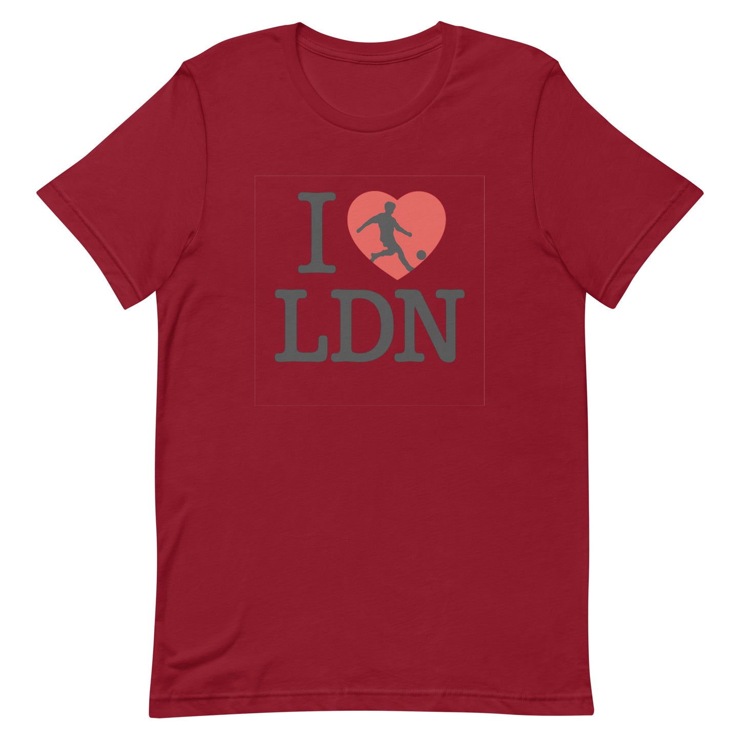 I Heart LDN (Football Player within Red Heart - London) Unisex t-shirt Cardinal t-shirt