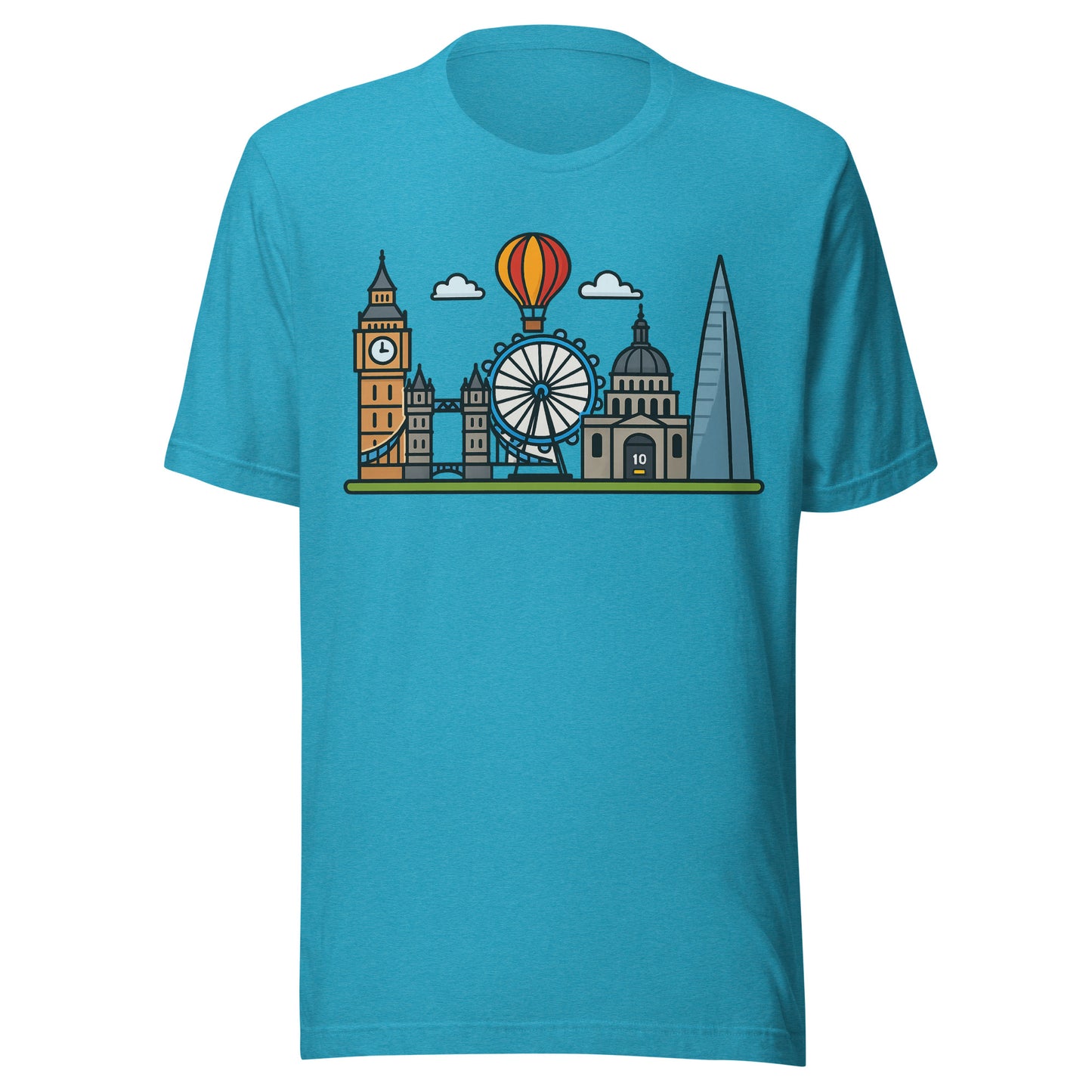 Vibrant London Skyline Cartoon Design – Iconic UK Landmarks Souvenir Unisex t-shirt Heather Aqua t-shirt