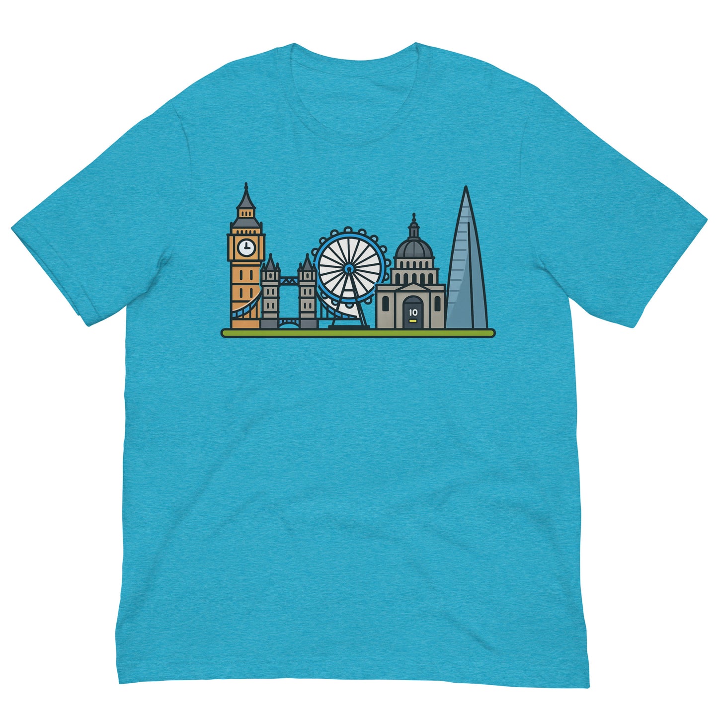 London Skyline Cartoon Colourful Design Unisex t-shirt Heather Aqua t-shirt