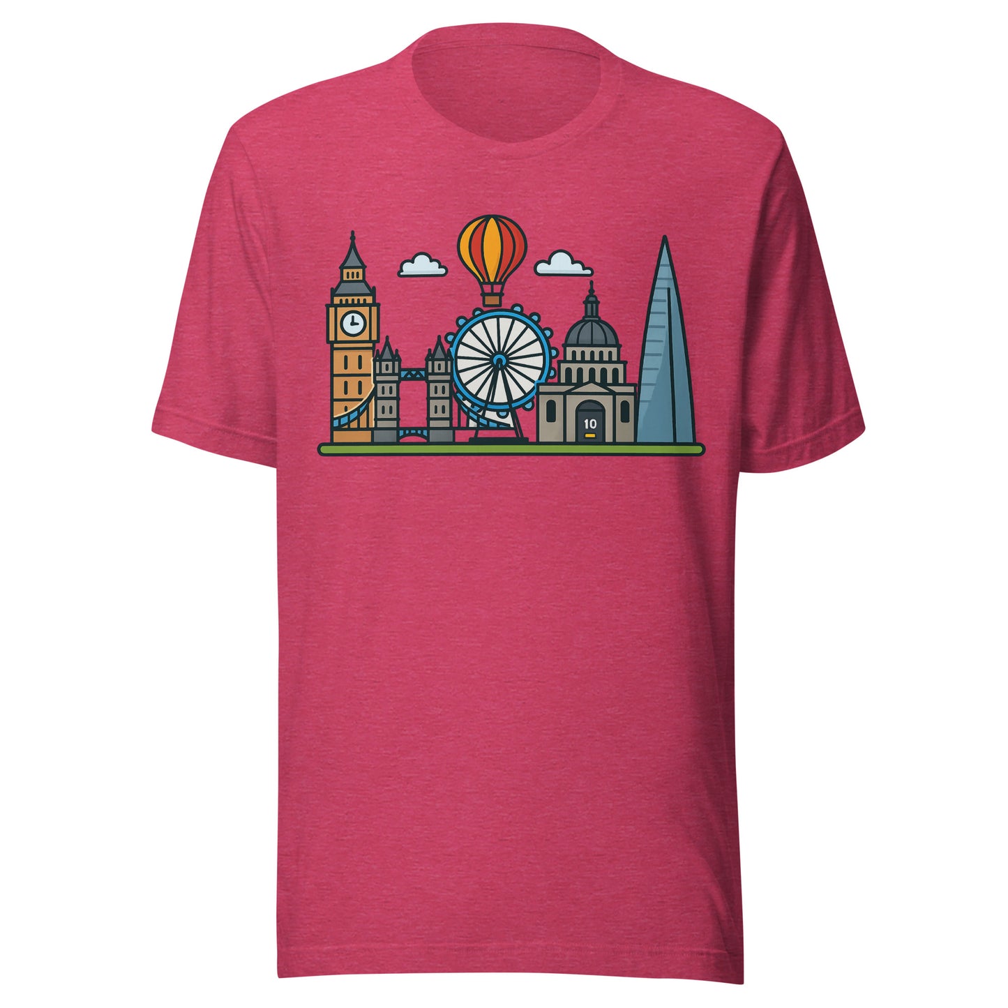 Vibrant London Skyline Cartoon Design – Iconic UK Landmarks Souvenir Unisex t-shirt Heather Raspberry t-shirt