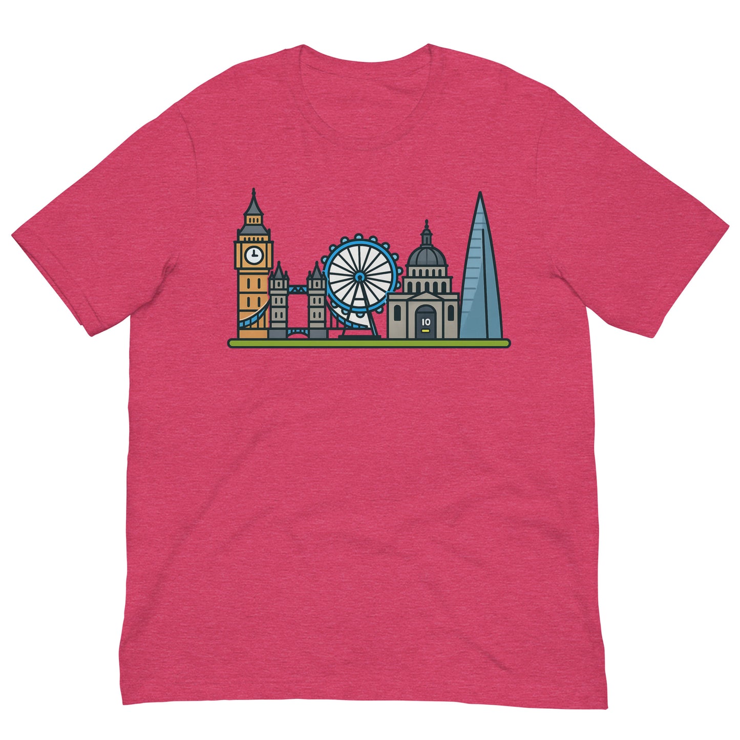 London Skyline Cartoon Colourful Design Unisex t-shirt Heather Raspberry t-shirt