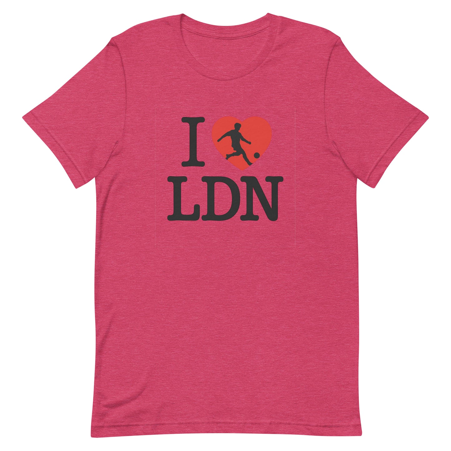 I Heart LDN (Football Player within Red Heart - London) Unisex t-shirt Heather Raspberry t-shirt