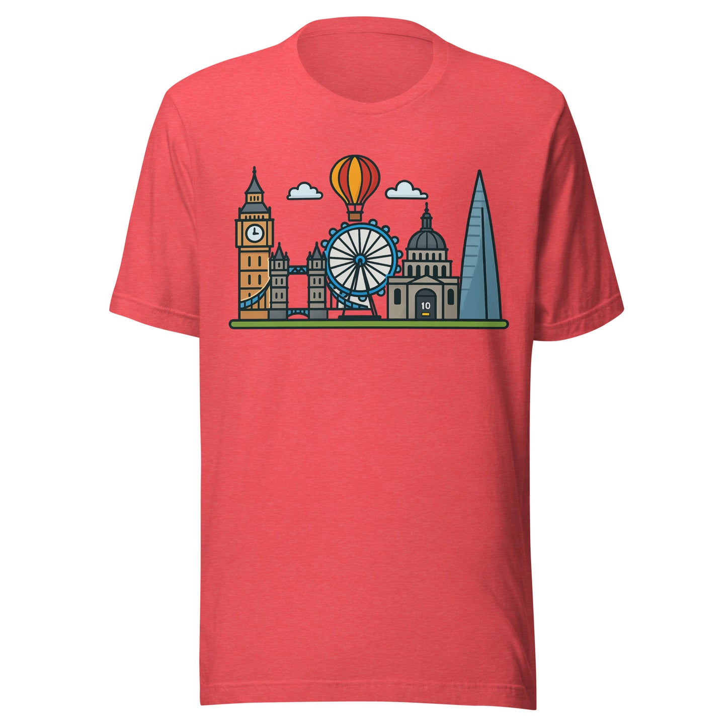 Vibrant London Skyline Cartoon Design – Iconic UK Landmarks Souvenir Unisex t-shirt Heather Red t-shirt