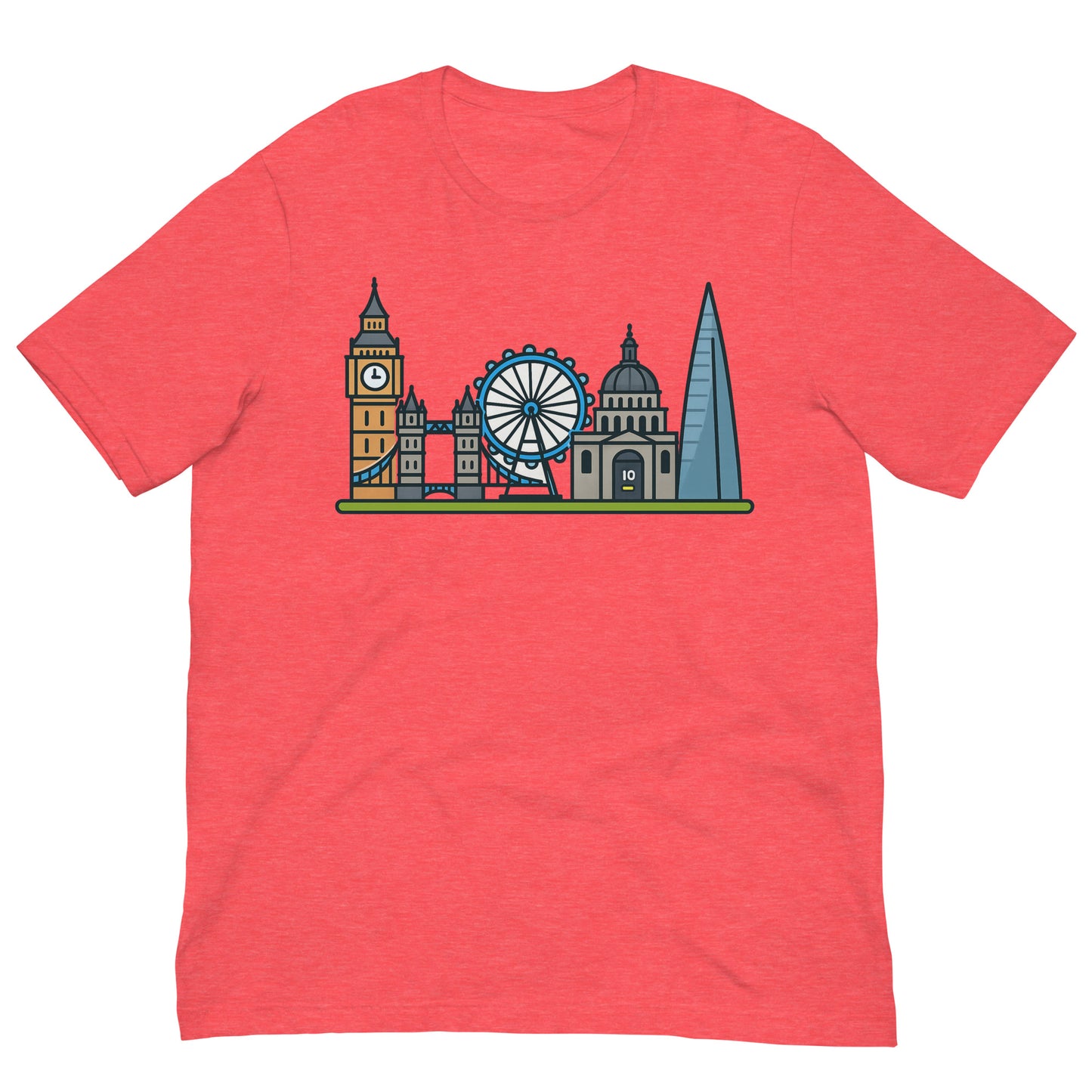 London Skyline Cartoon Colourful Design Unisex t-shirt Heather Red t-shirt