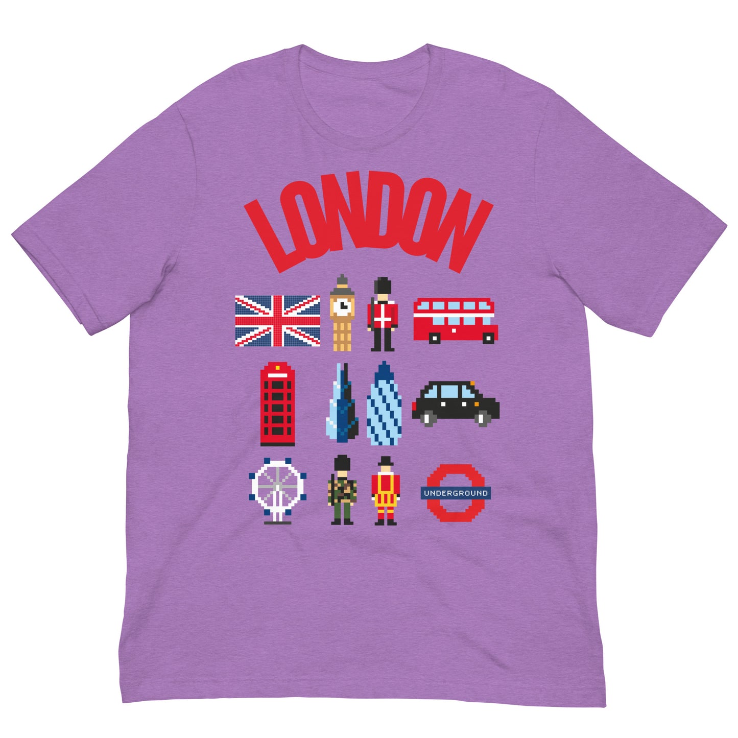 London Landmark Design with British Icons - Retro Pixelated Design T-Shirt Heather Team Purple t-shirt