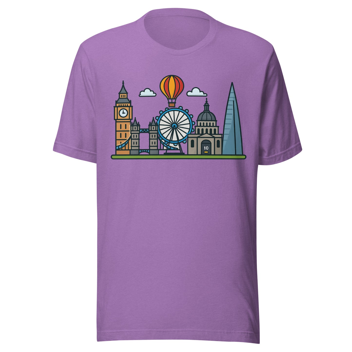 Vibrant London Skyline Cartoon Design – Iconic UK Landmarks Souvenir Unisex t-shirt Heather Team Purple t-shirt