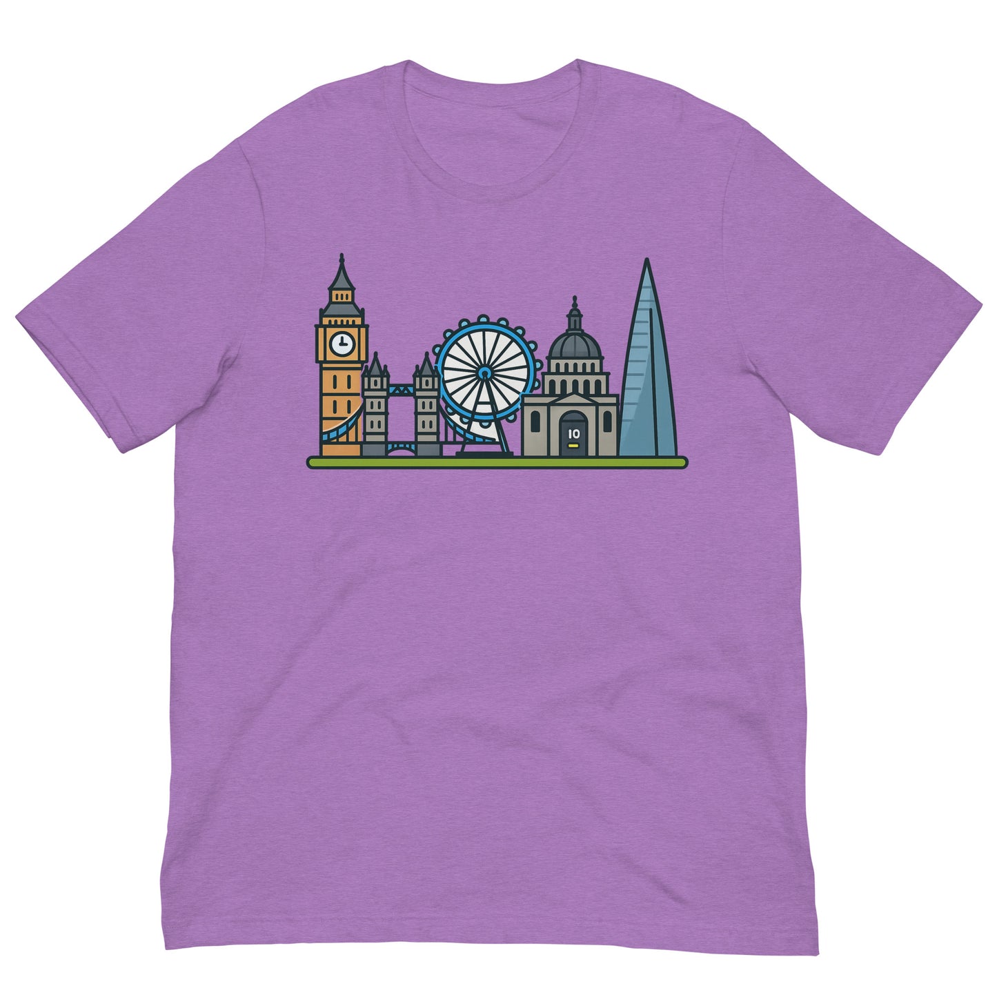 London Skyline Cartoon Colourful Design Unisex t-shirt Heather Team Purple t-shirt