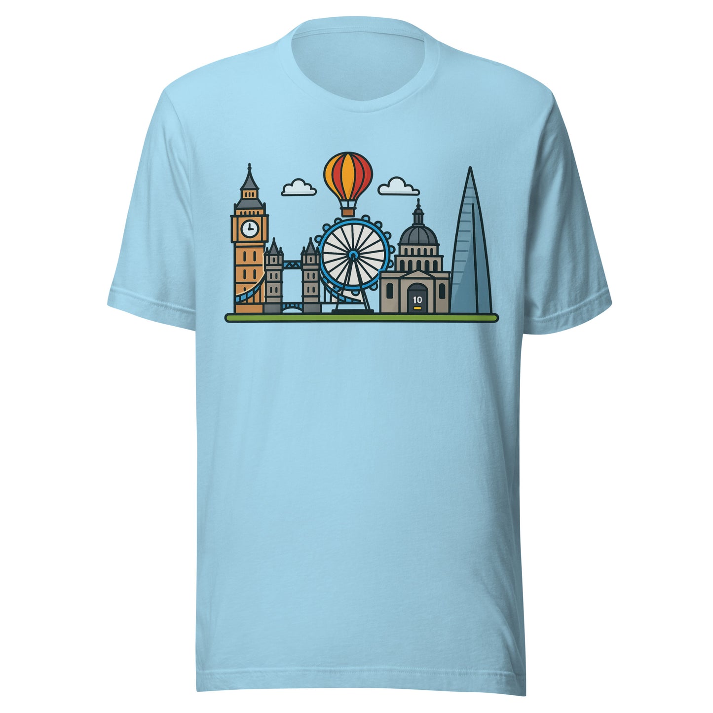 Vibrant London Skyline Cartoon Design – Iconic UK Landmarks Souvenir Unisex t-shirt Ocean Blue t-shirt