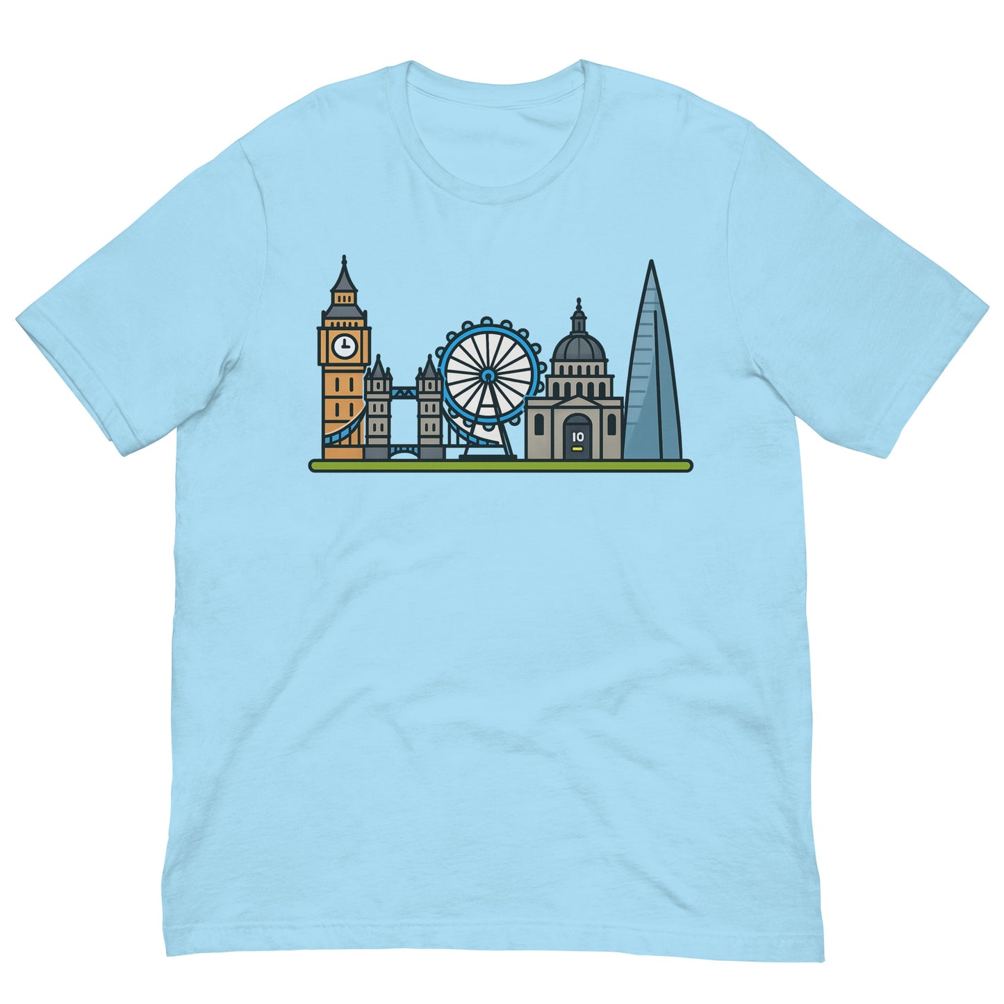 London Skyline Cartoon Colourful Design Unisex t-shirt Ocean Blue t-shirt