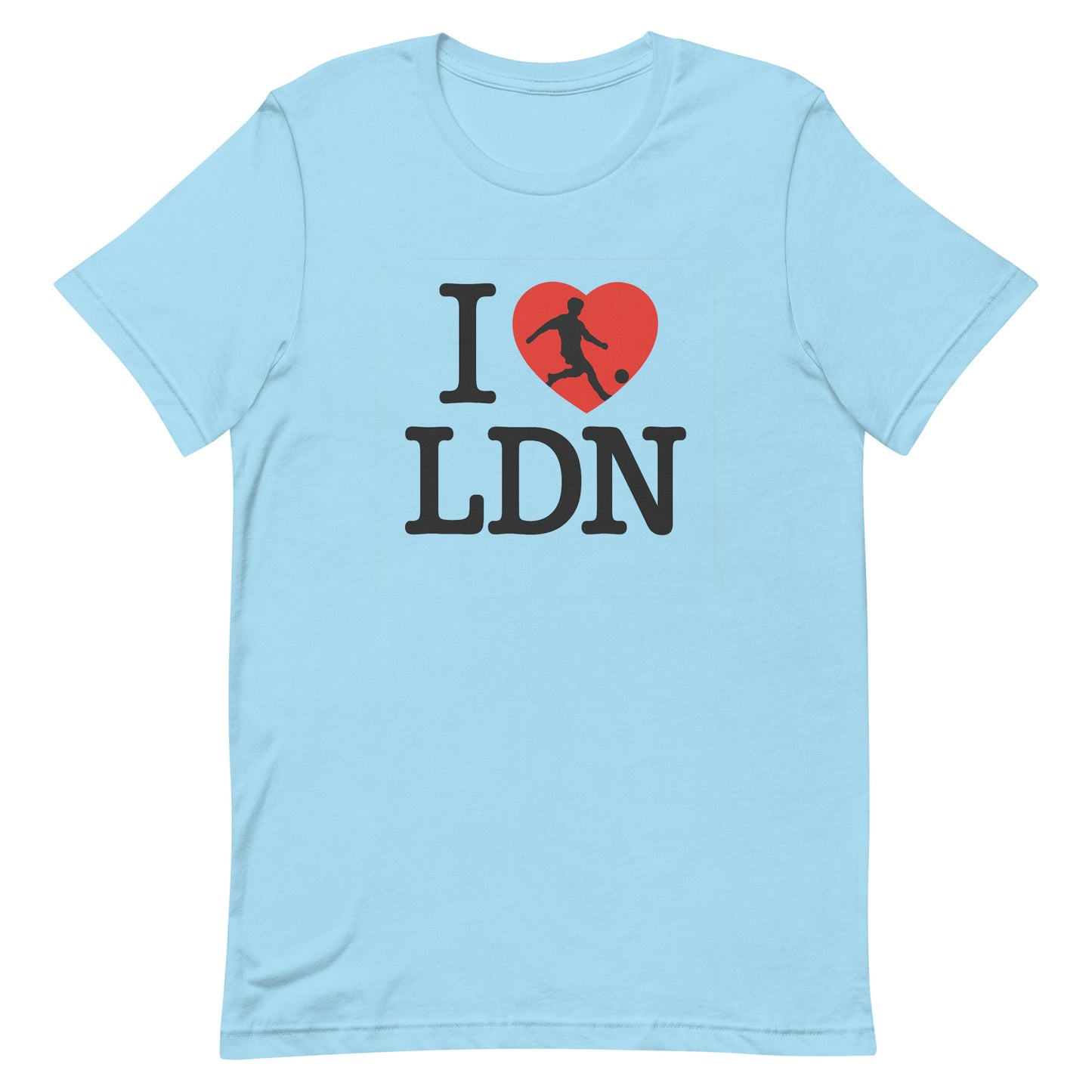 I Heart LDN (Football Player within Red Heart - London) Unisex t-shirt Ocean Blue t-shirt