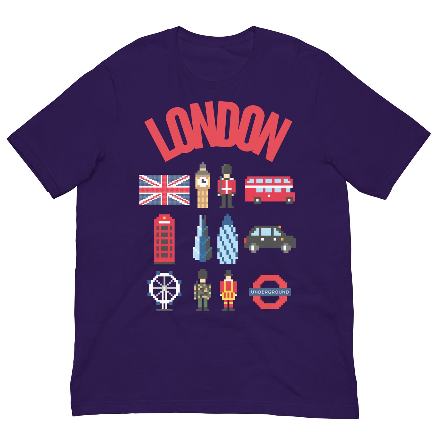 London Landmark Design with British Icons - Retro Pixelated Design T-Shirt Team Purple t-shirt