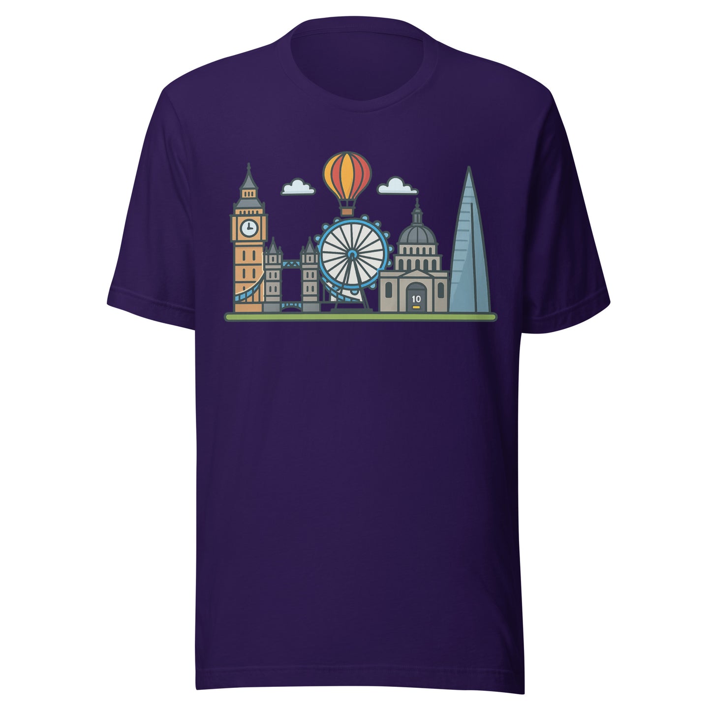 Vibrant London Skyline Cartoon Design – Iconic UK Landmarks Souvenir Unisex t-shirt Team Purple t-shirt