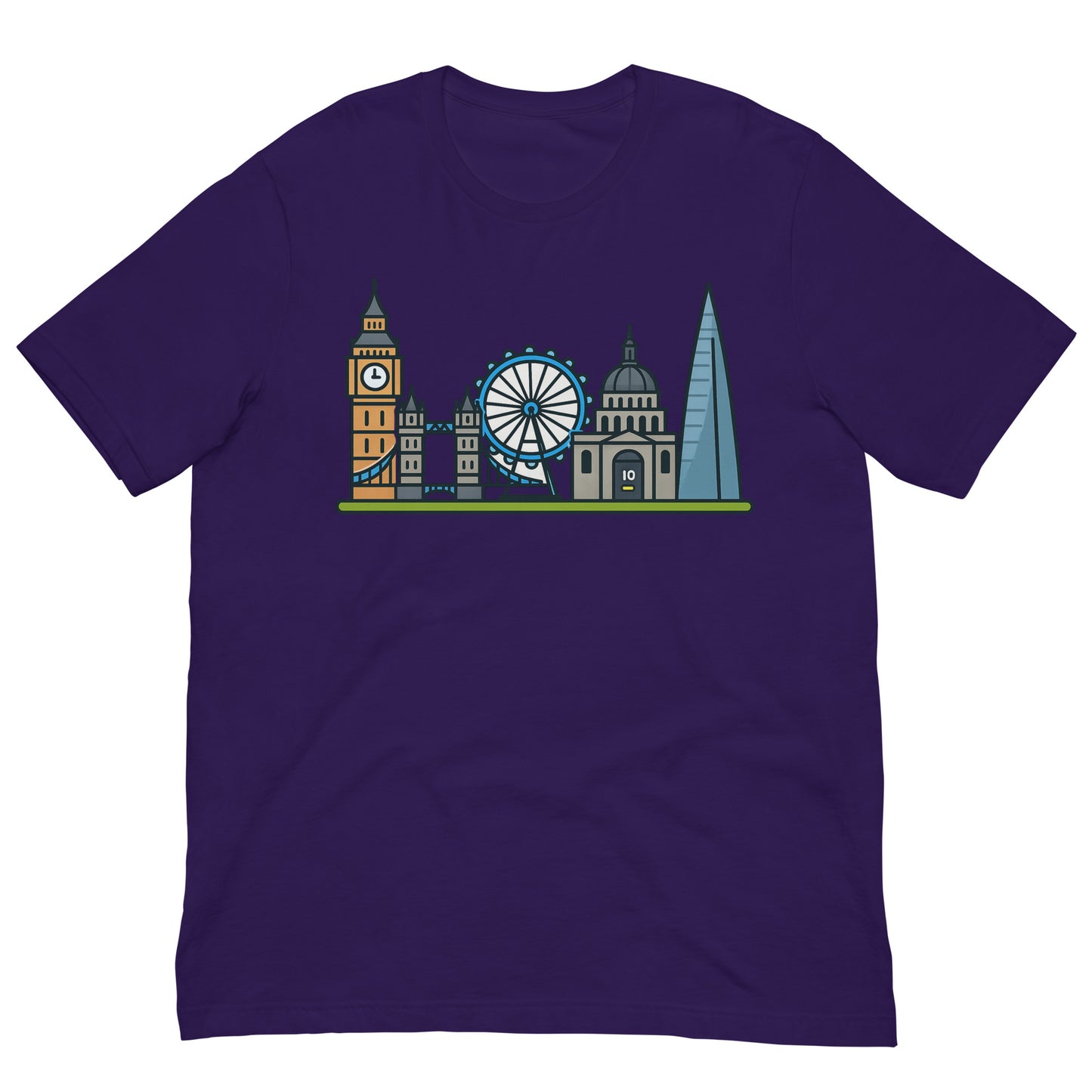 London Skyline Cartoon Colourful Design Unisex t-shirt Team Purple t-shirt
