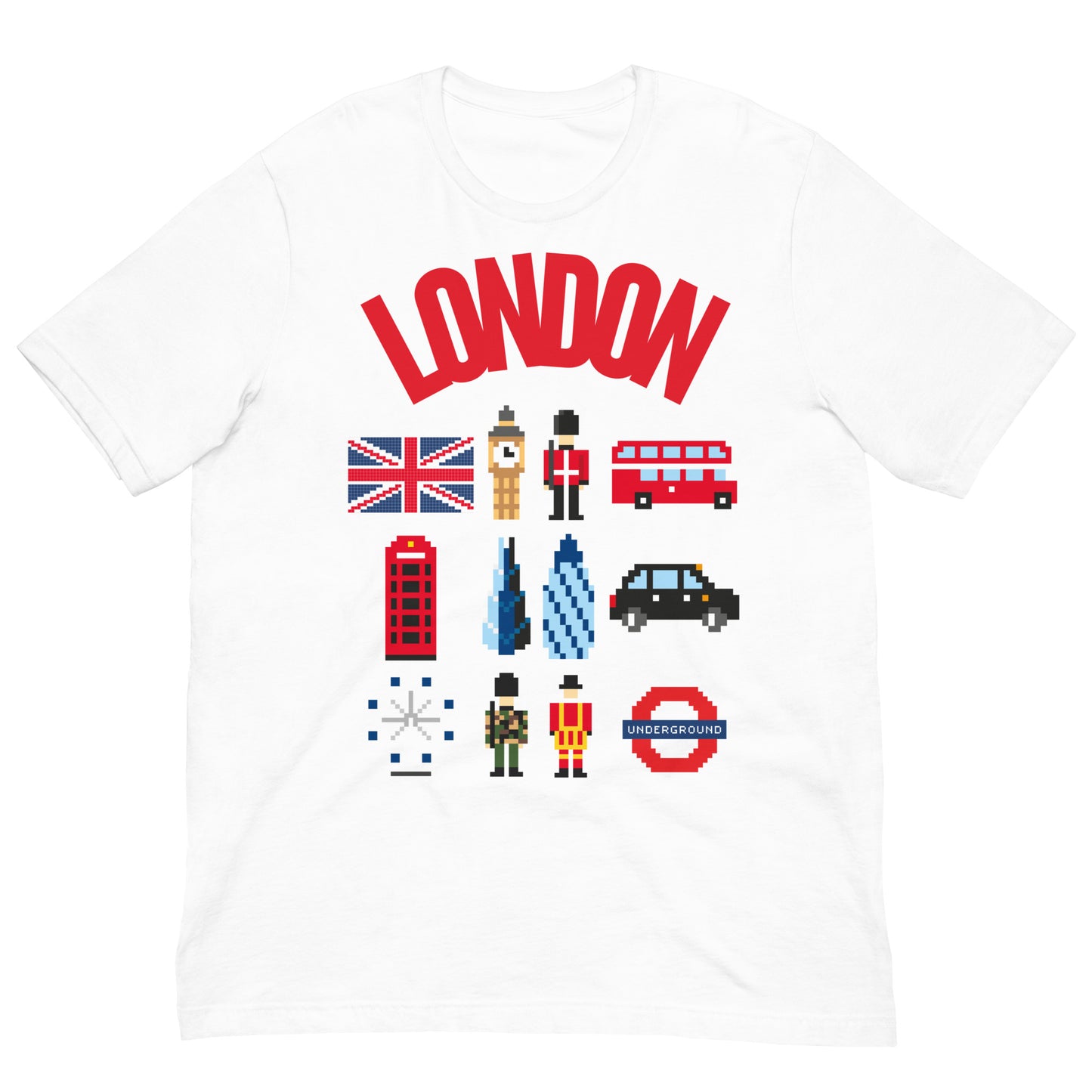 London Landmark Design with British Icons - Retro Pixelated Design T-Shirt White t-shirt